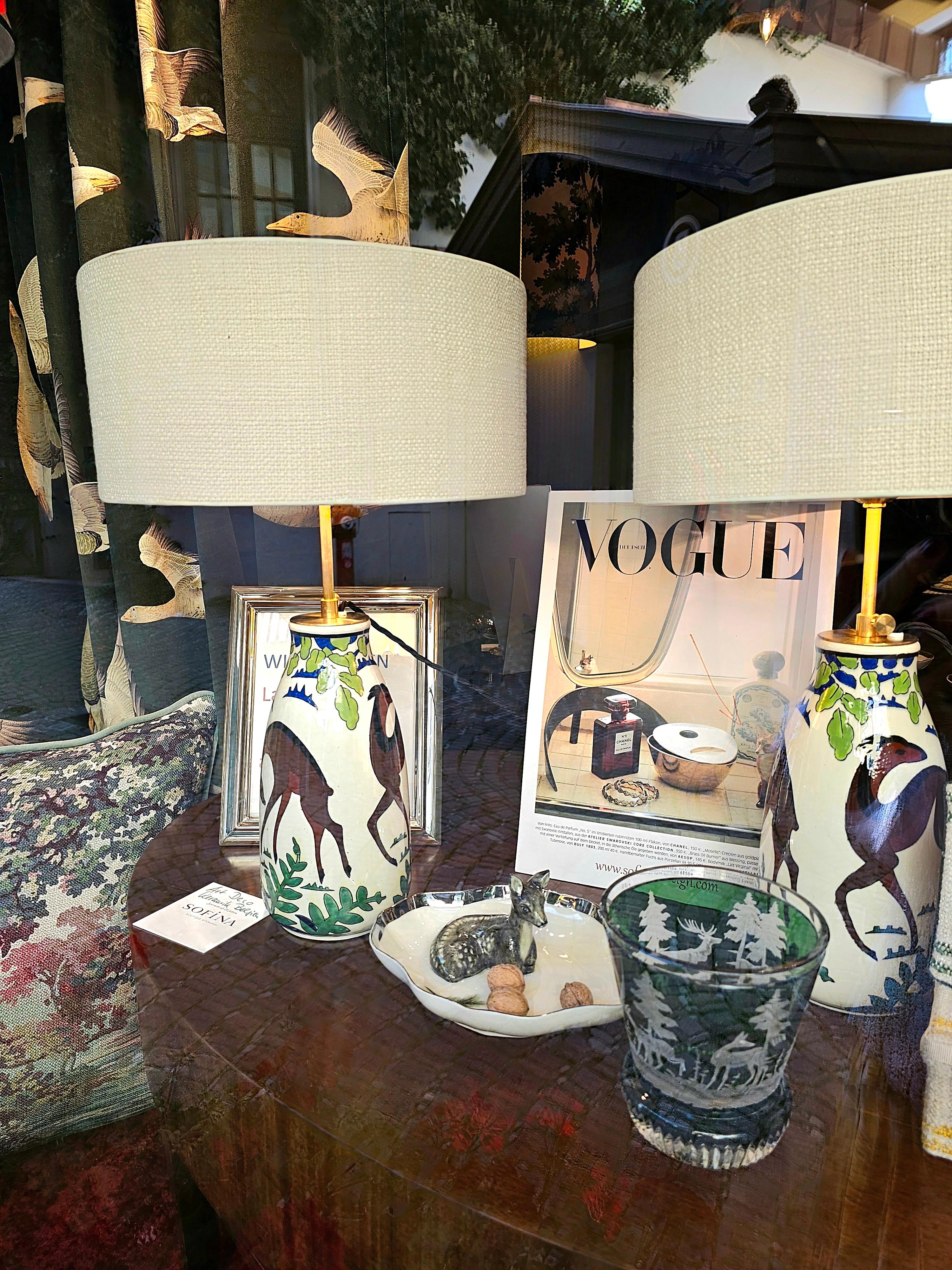 Art Deco Paar Tischlampen Keramik Keramis Belgien Black Forest Stil im Angebot 2