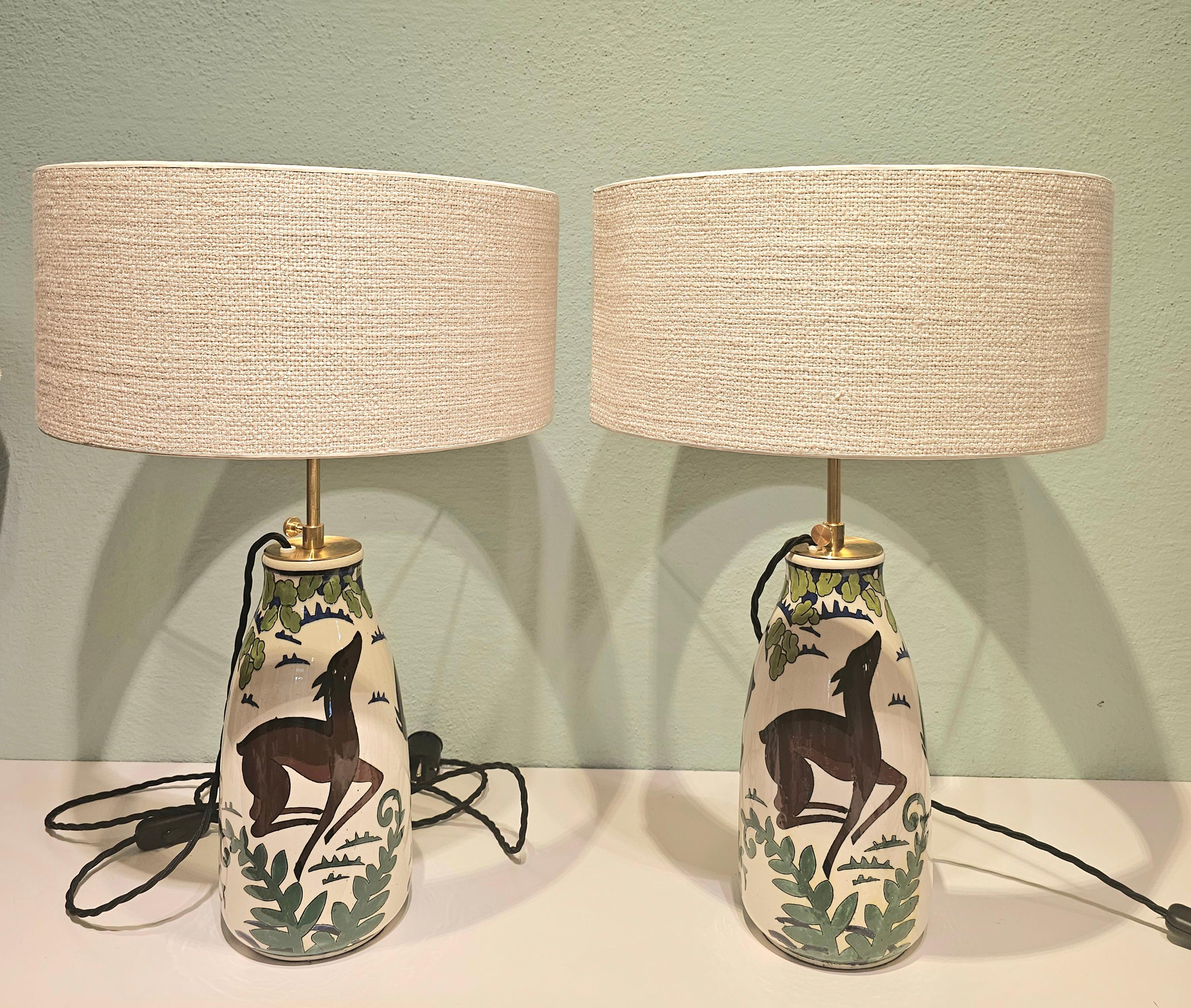 Fait main Art Deco Paire de lampes de table Poterie Keramis Belgium Black Forest Style en vente