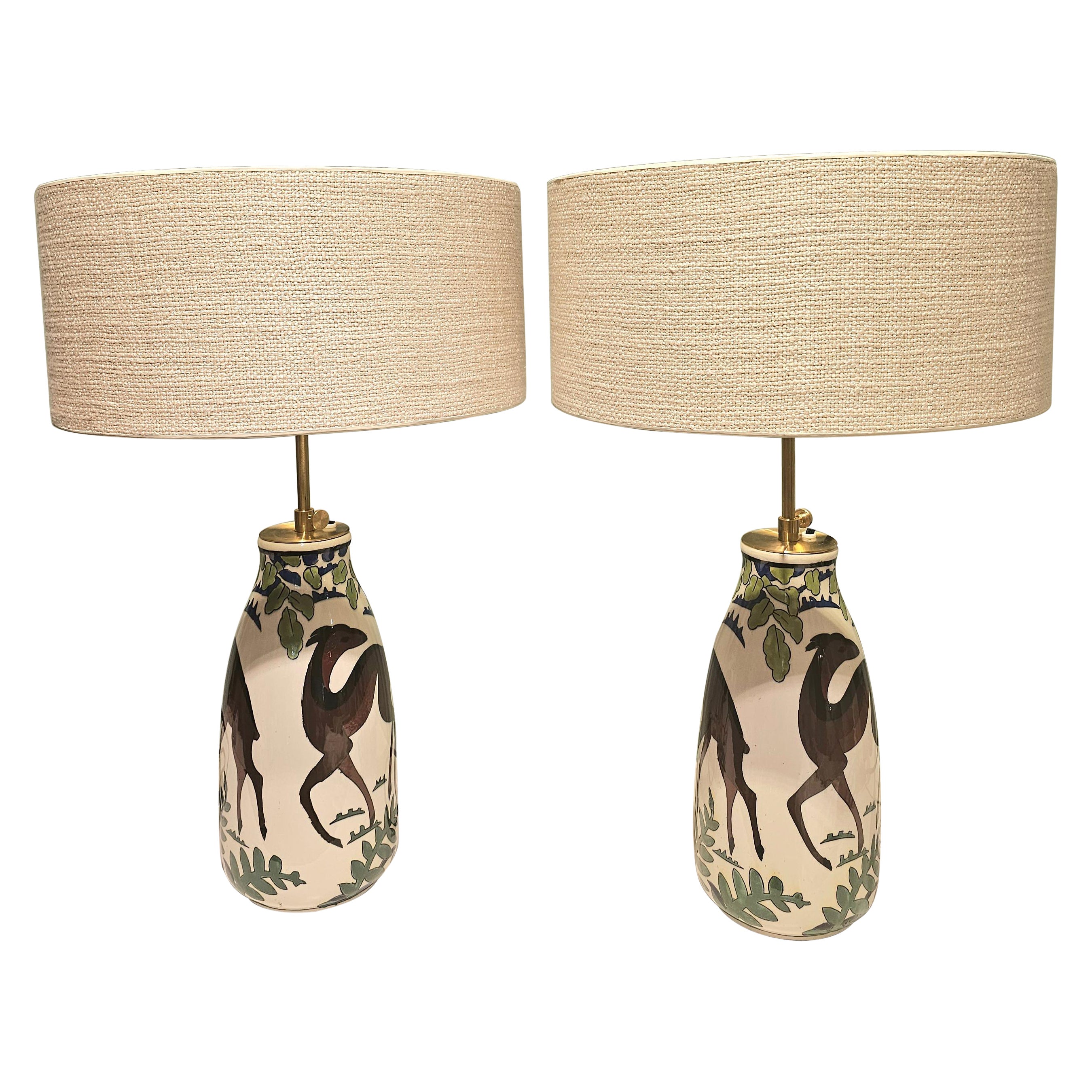 Art Deco Pair of Table Lamps Pottery Keramis Belgium
