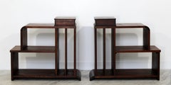 Art Deco Pair of Tiered Walnut Side End Tables Shelves Desky Rohde Frankl Era