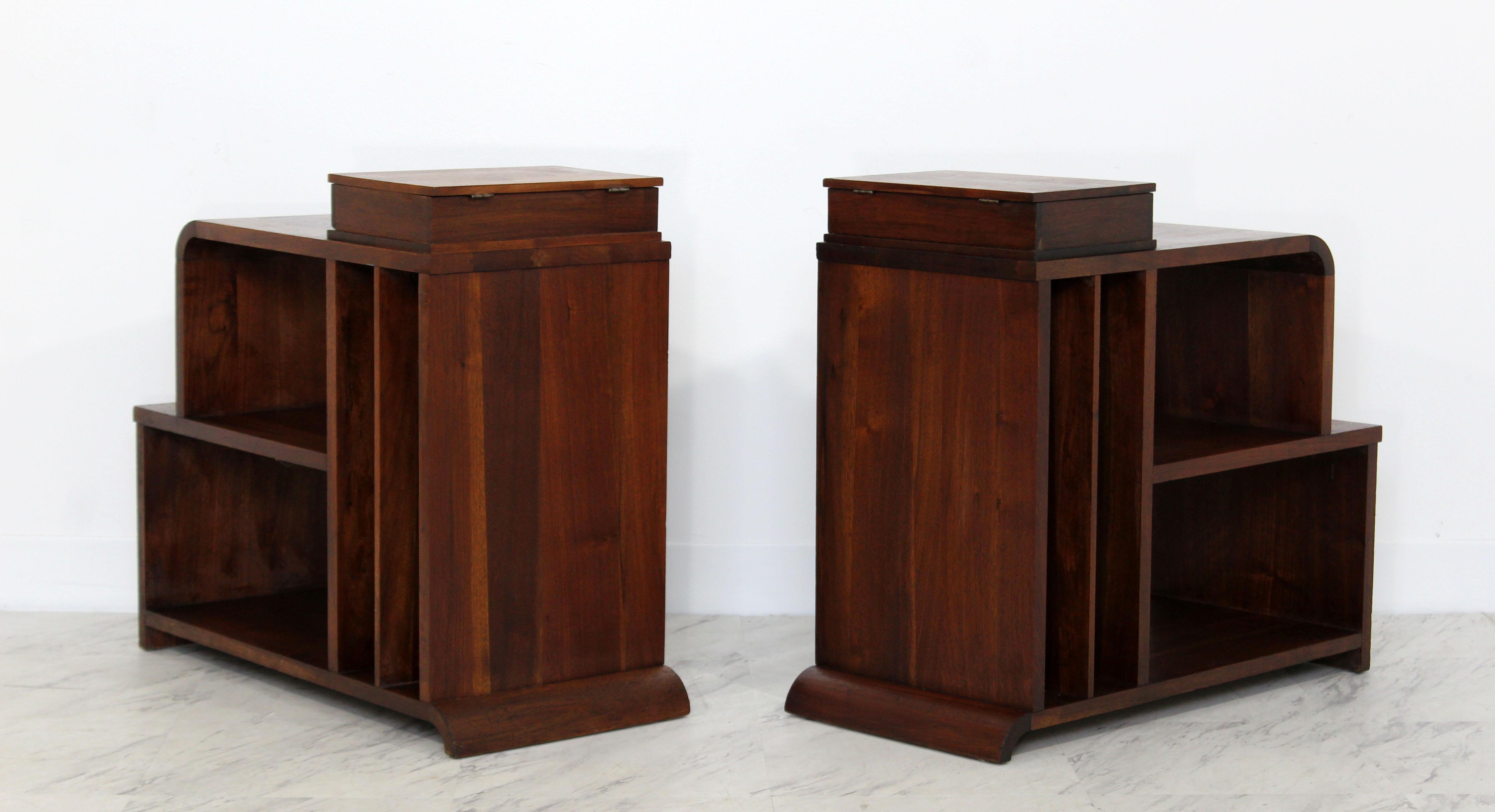 Art Deco Pair of Tiered Walnut Side End Tables Shelves Desky Rohde Frankl Era 1