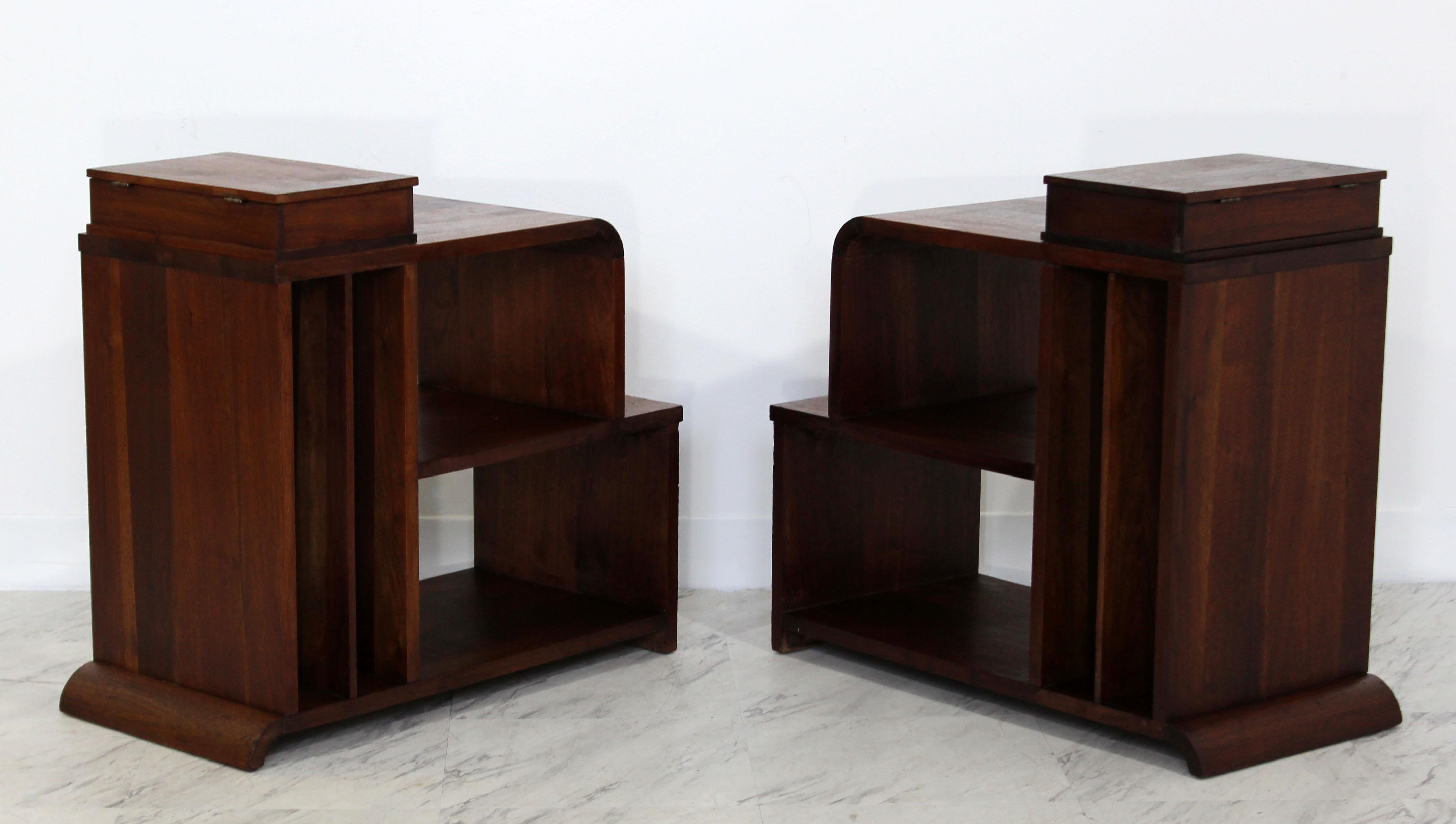 Art Deco Pair of Tiered Walnut Side End Tables Shelves Desky Rohde Frankl Era 3