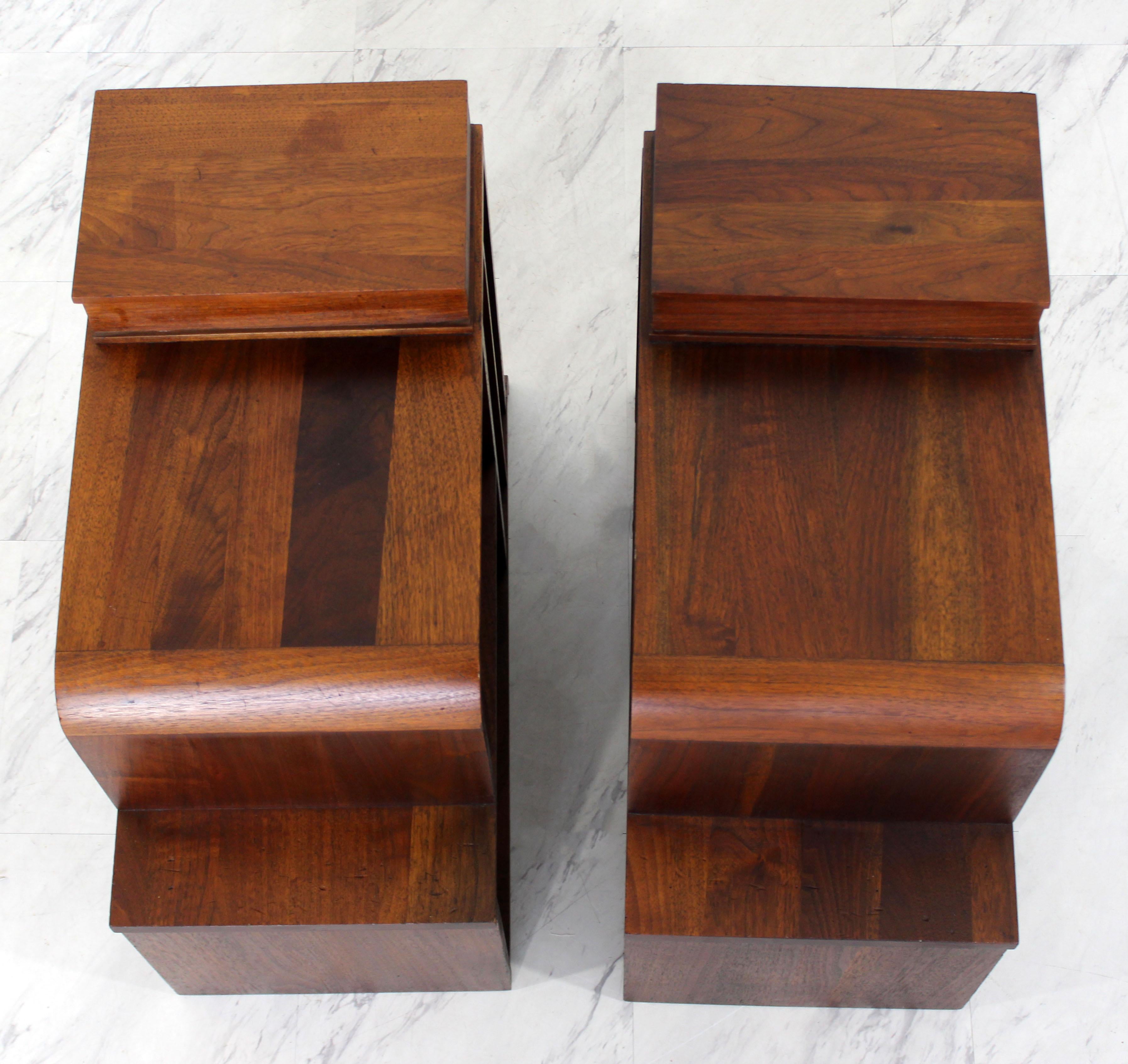 Art Deco Pair of Tiered Walnut Side End Tables Shelves Desky Rohde Frankl Era 5