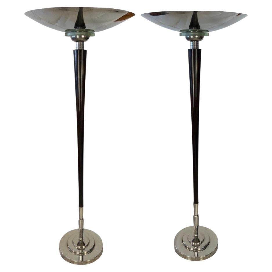 Art Deco Pair of Torchieres/Floor Lamps by Francis Hubens For Sale