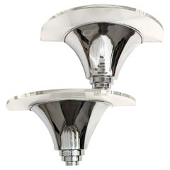 Art Deco Pair of Trumpet Chrome & Acrylic Wall Light Sconces, circa 1930