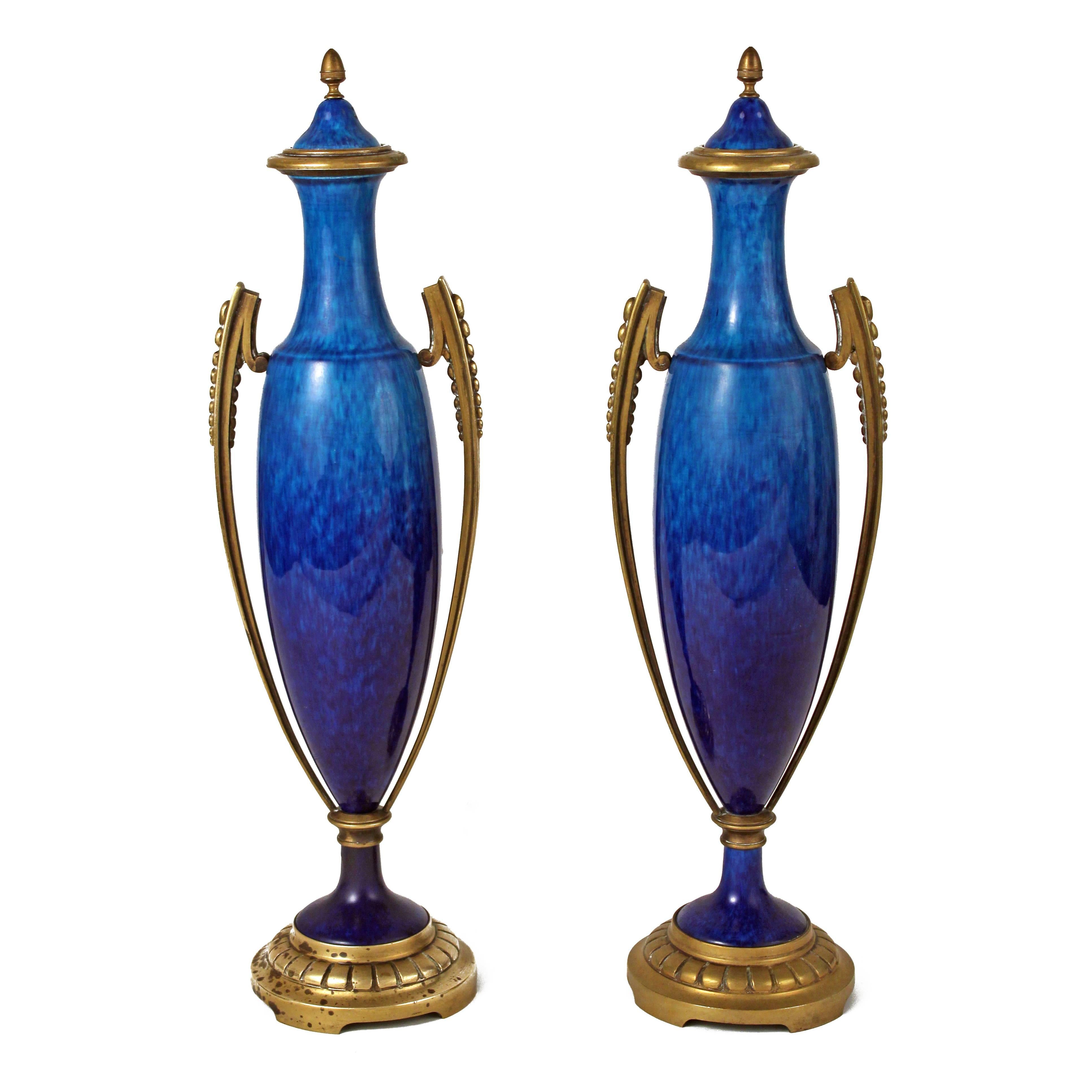 Art Deco Pair of Urn-Shaped Ceramic Vases by Sevres, France