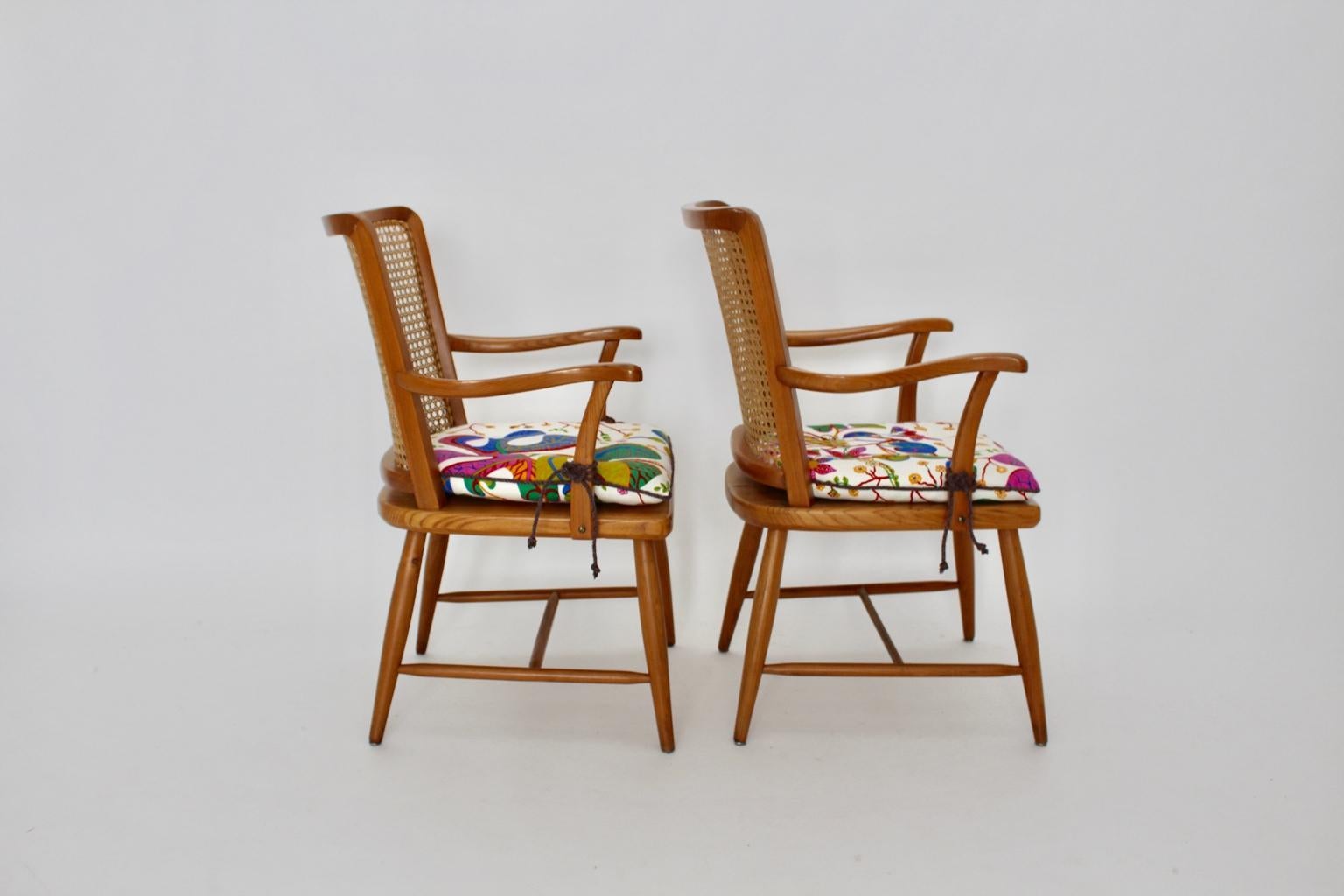 Early 20th Century Art Deco Two Vintage Ash Viennese Mesh Armchairs Josef Frank Vienna, circa 1928 For Sale