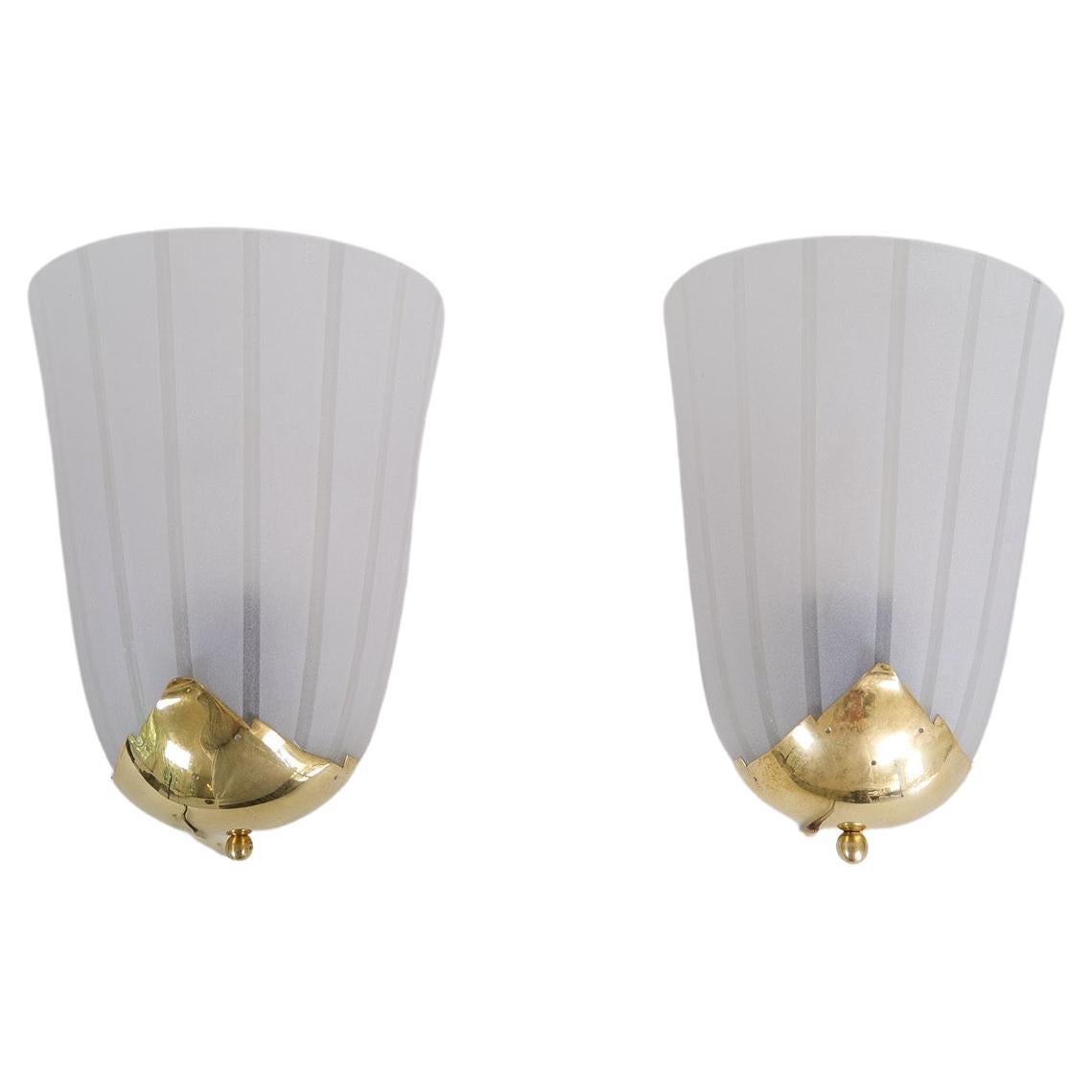 Art Deco Pair of Wall Lights Brass and Glass Sweden 1930s