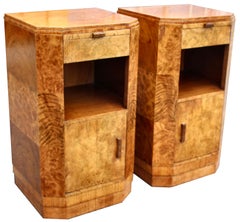 Art Deco Pair of Walnut Bedside Nightstand Cabinet Tables, England, c1930
