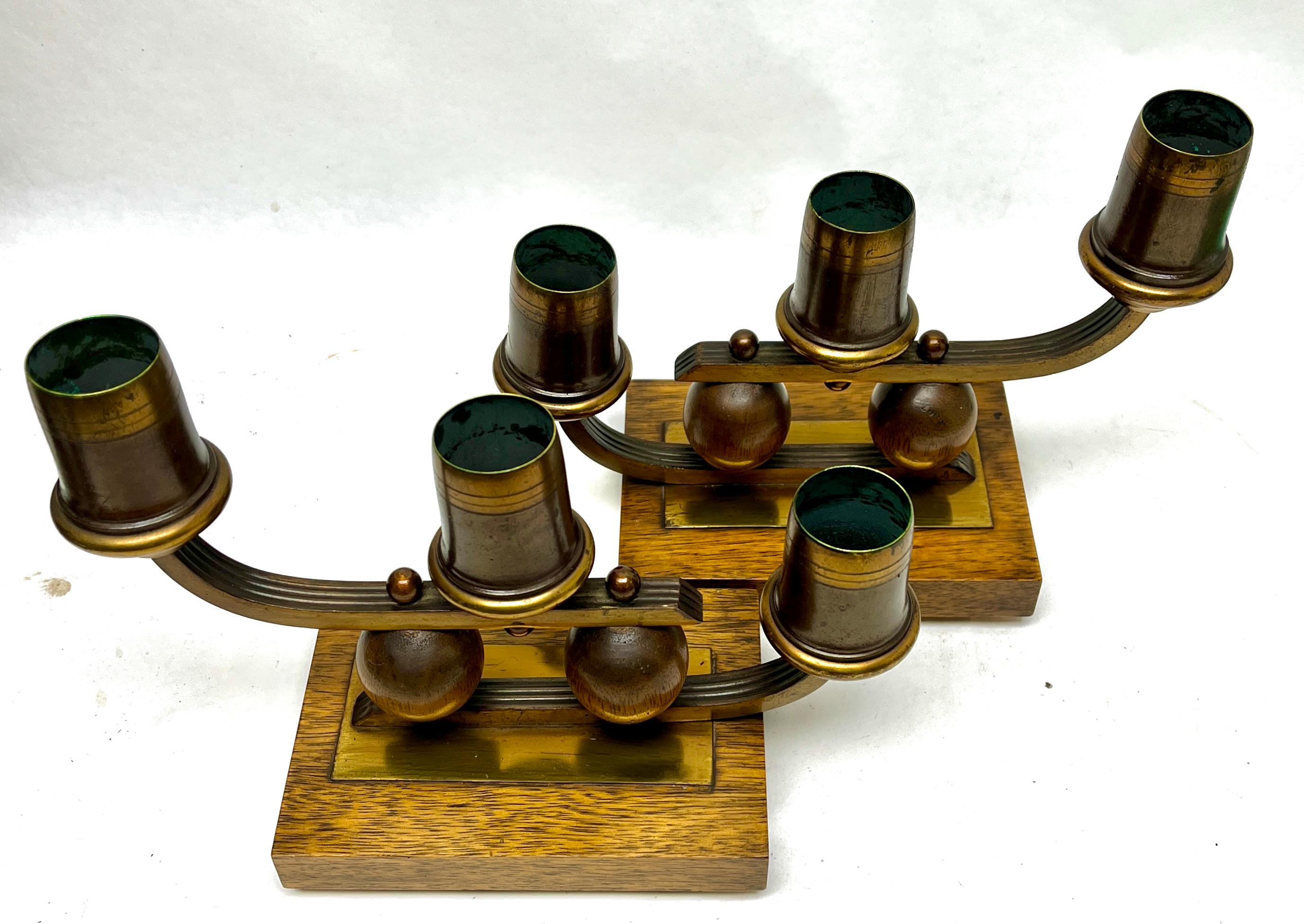 Art Deco Wooden Base and Brass Candlestick whit Wooden Details, 1930s                                                                          
Cleaned and polished the wood has also been waxed.
Original Patina

Excellent condition.
looks simply