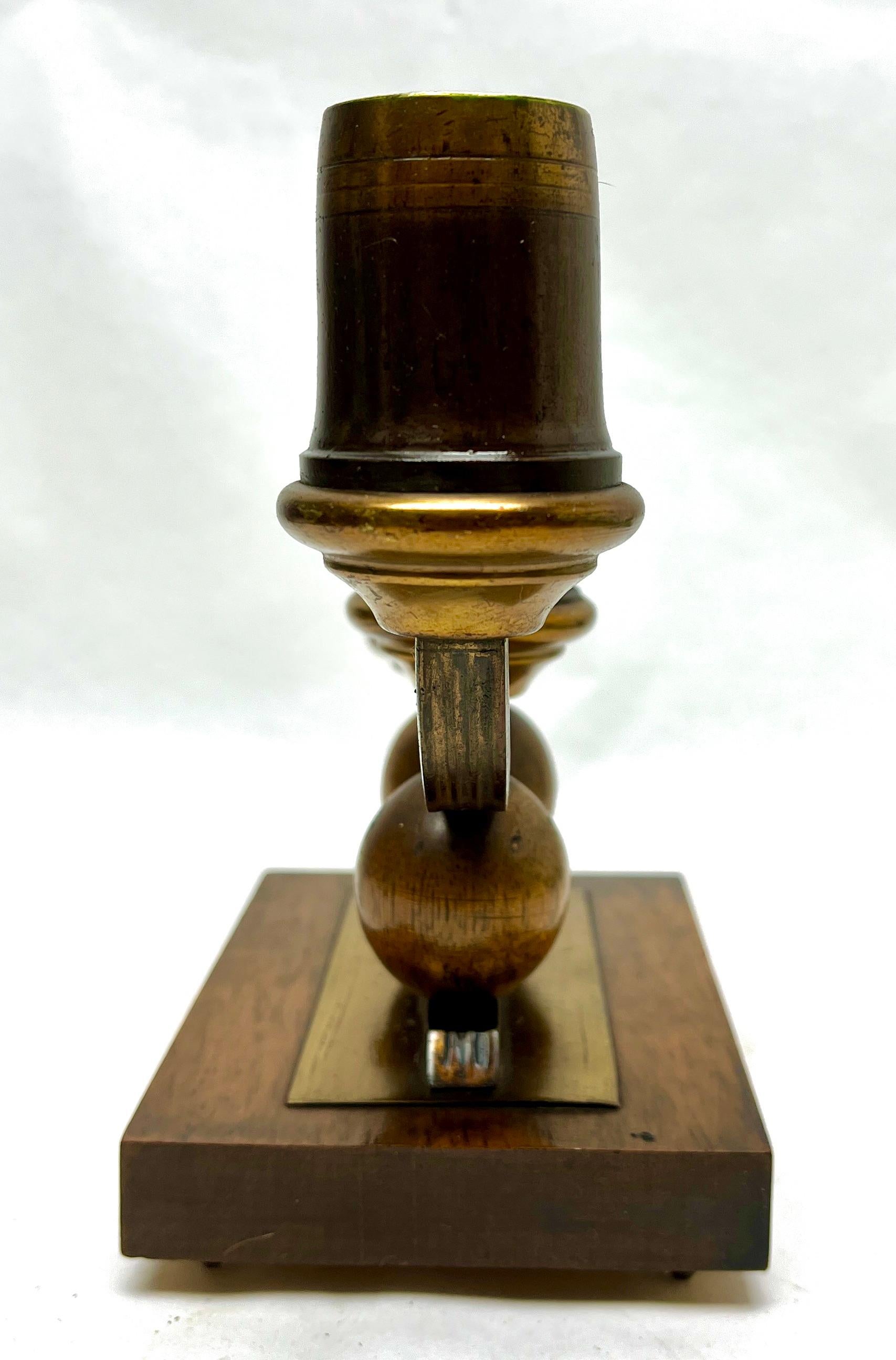 Hand-Crafted Art Deco Pair of Wooden Base and Brass Candlesticks whit Wooden Details, 1930s For Sale