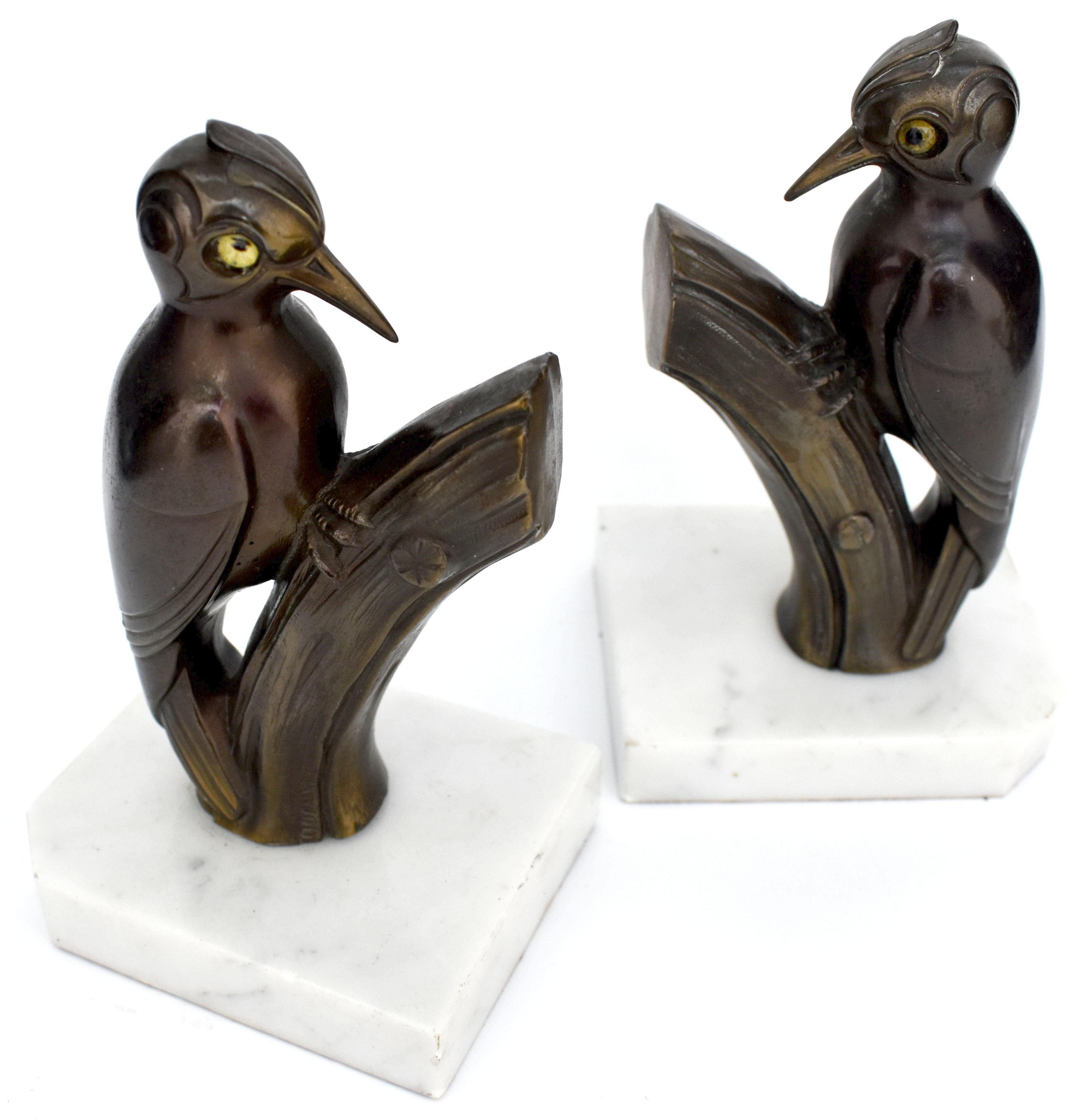 Art Deco Pair of Woodpecker Bookends, French, C1930 In Good Condition For Sale In Devon, England