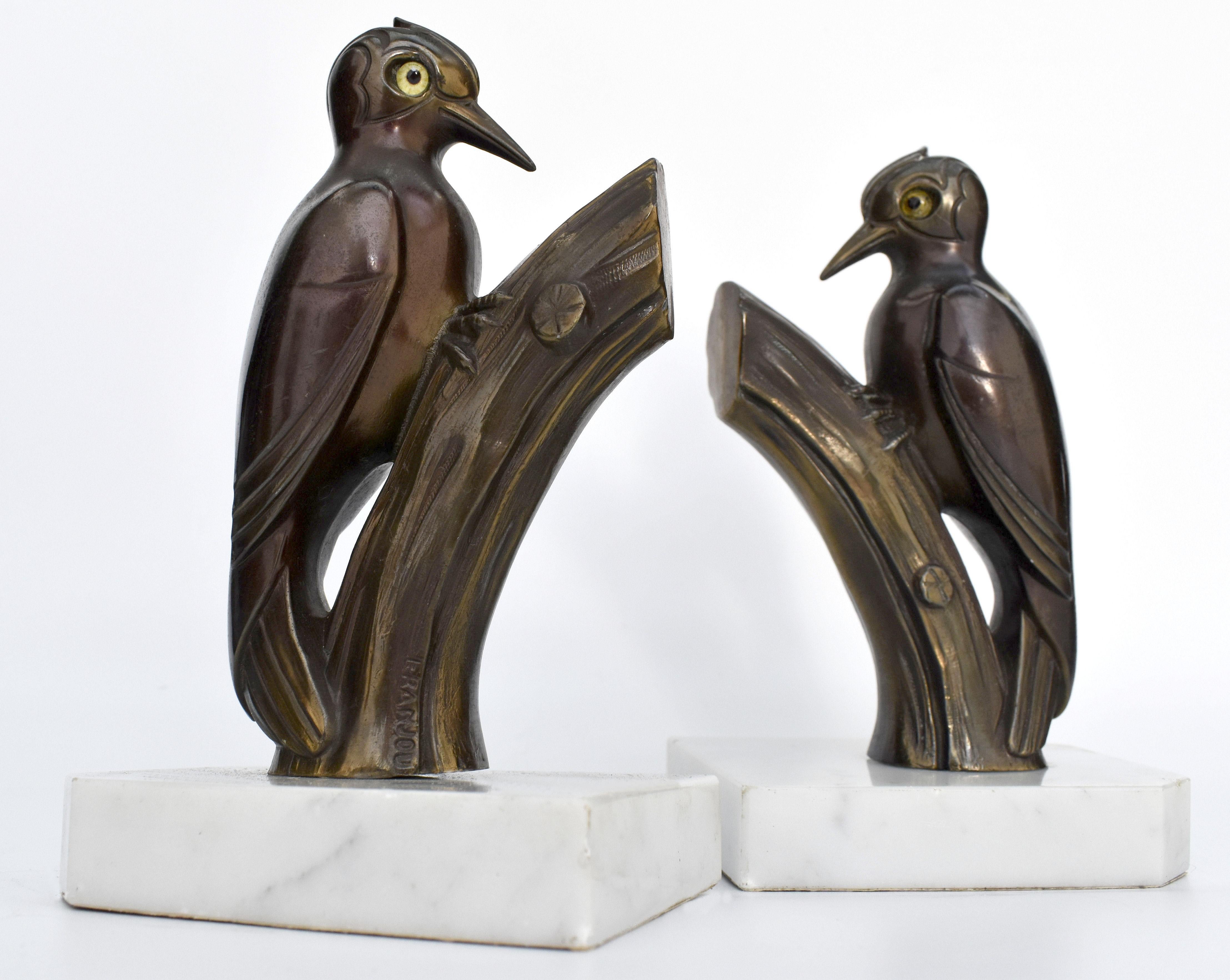 Art Deco Pair of Woodpecker Bookends, French, C1930 For Sale 1