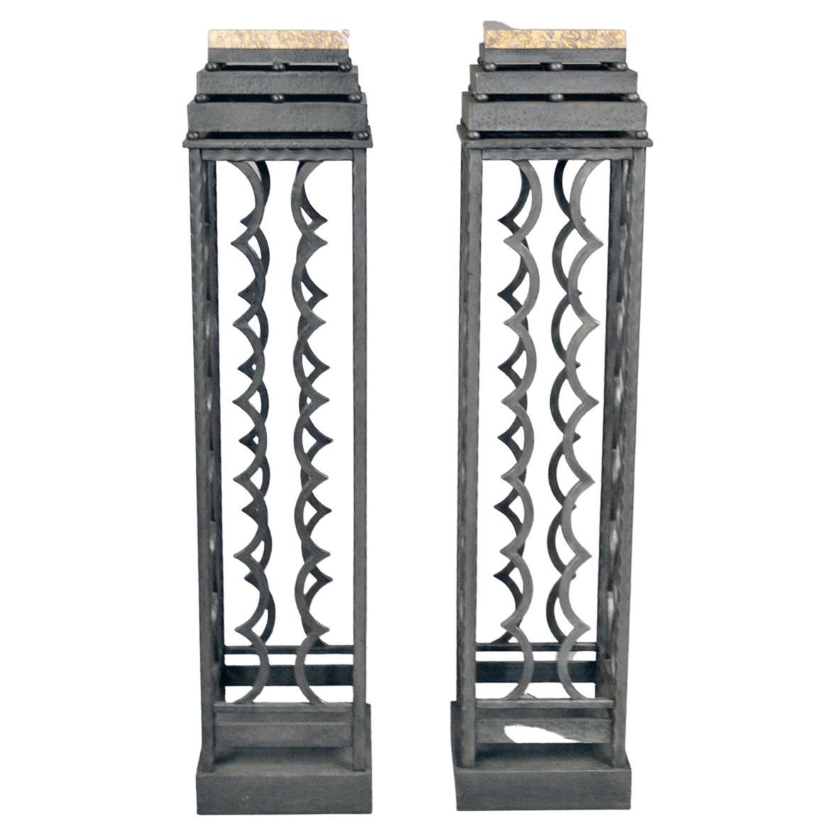 Art Deco Pair of Wrought Iron Pedestals For Sale