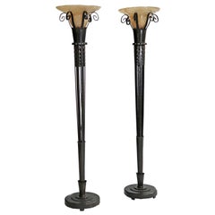 Antique Art Deco Pair of Wrought Iron Standing Lamps