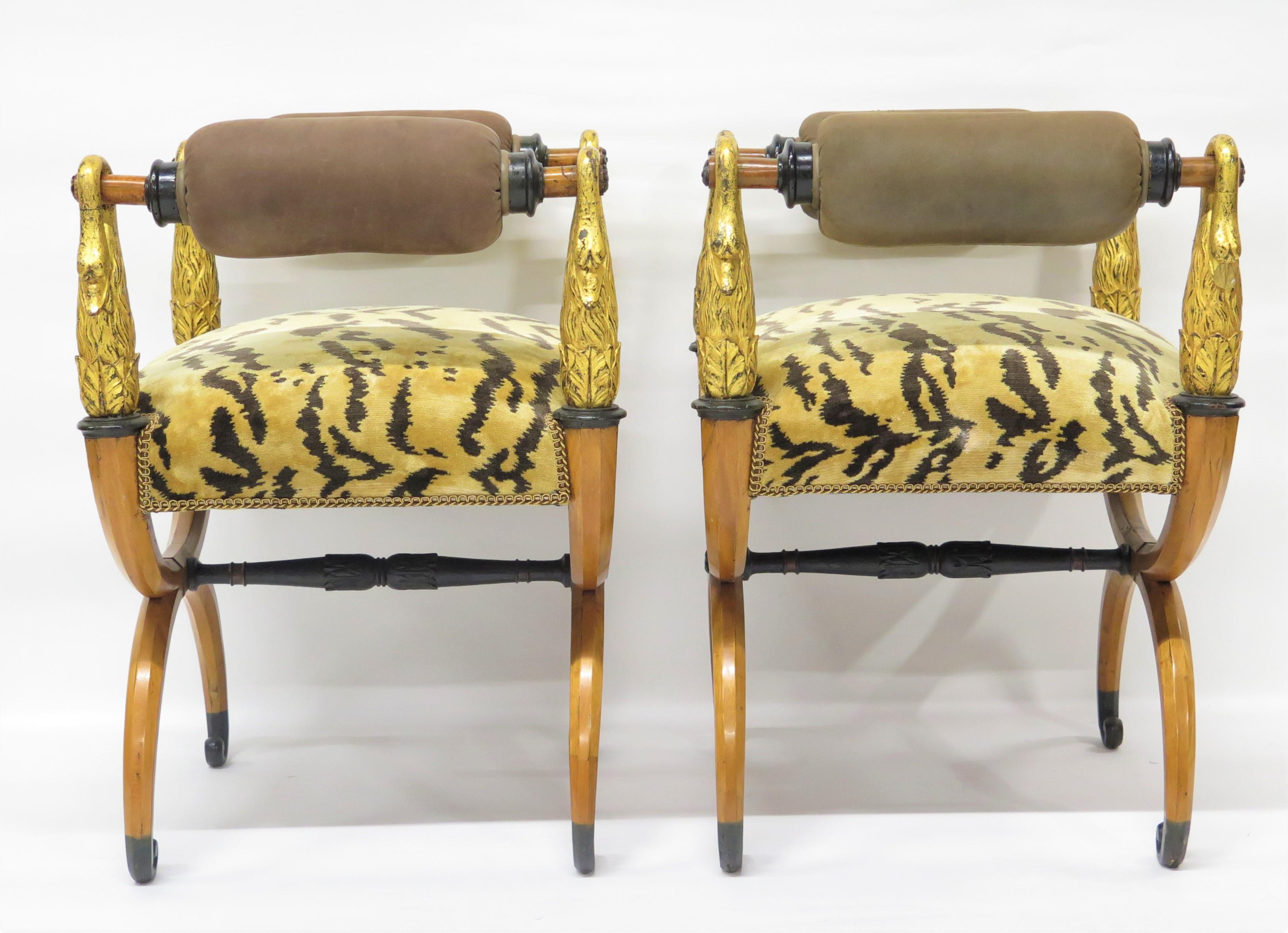French Art Deco Pair of X Shaped Curule Seats For Sale