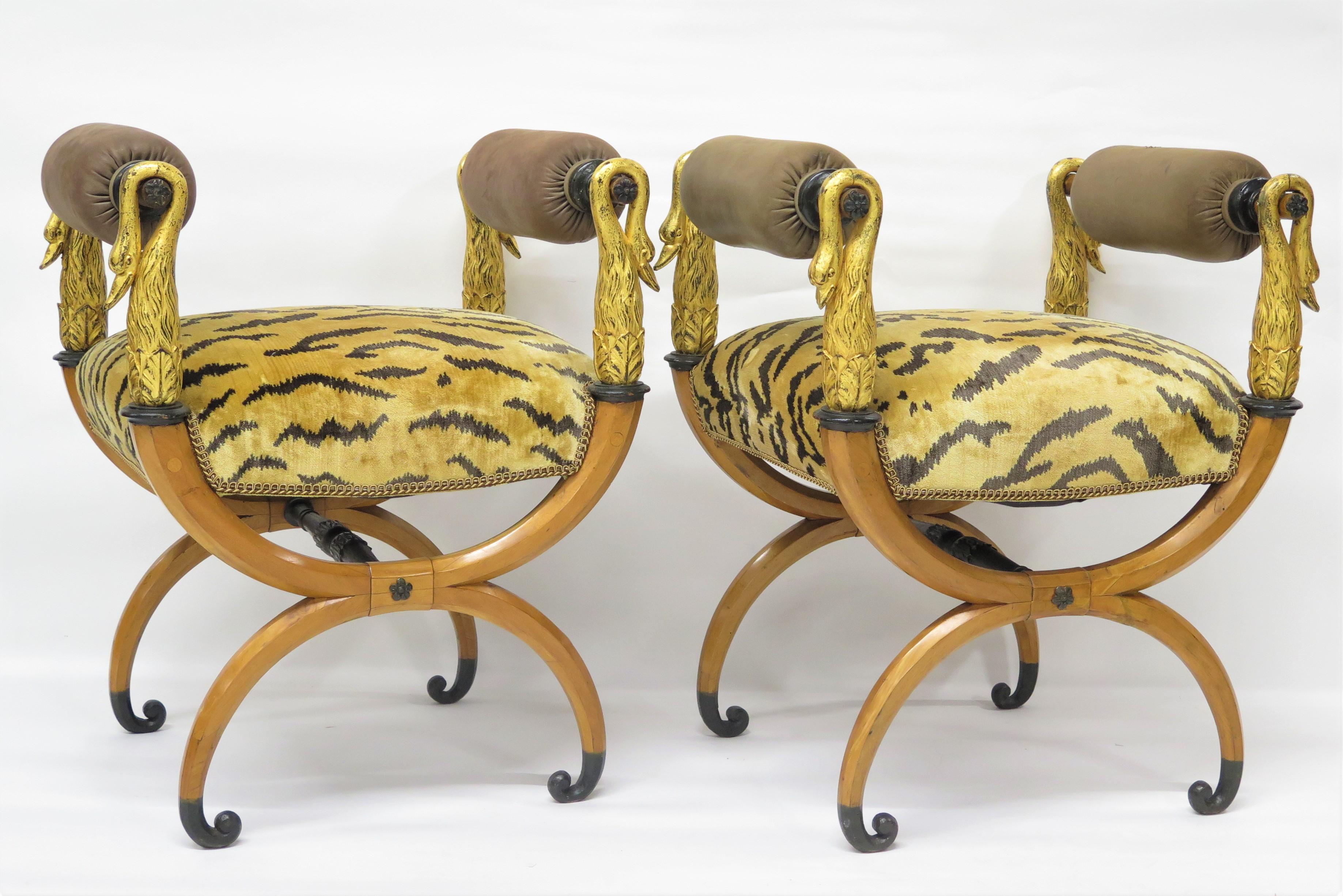 Carved Art Deco Pair of X Shaped Curule Seats