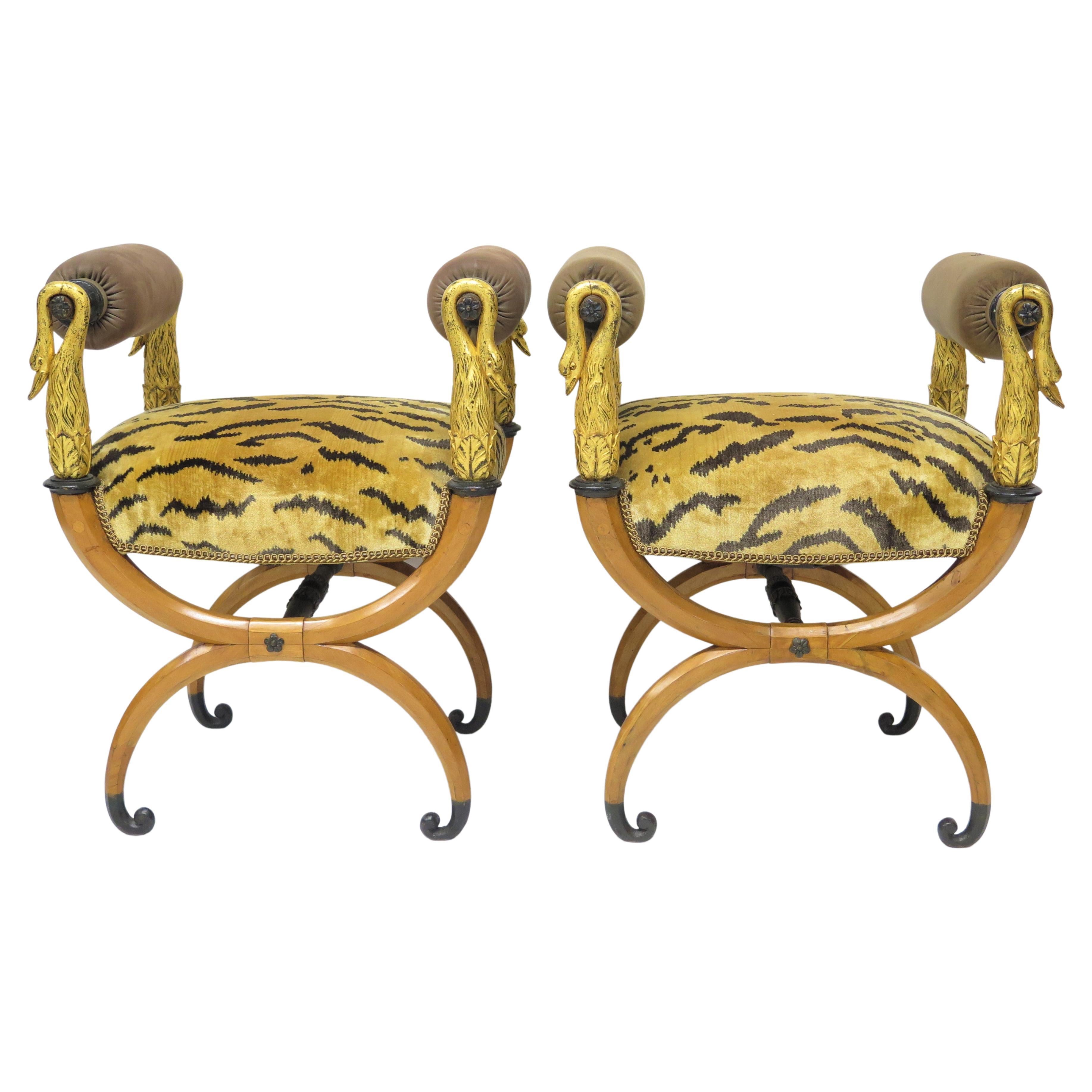 Art Deco Pair of X Shaped Curule Seats For Sale