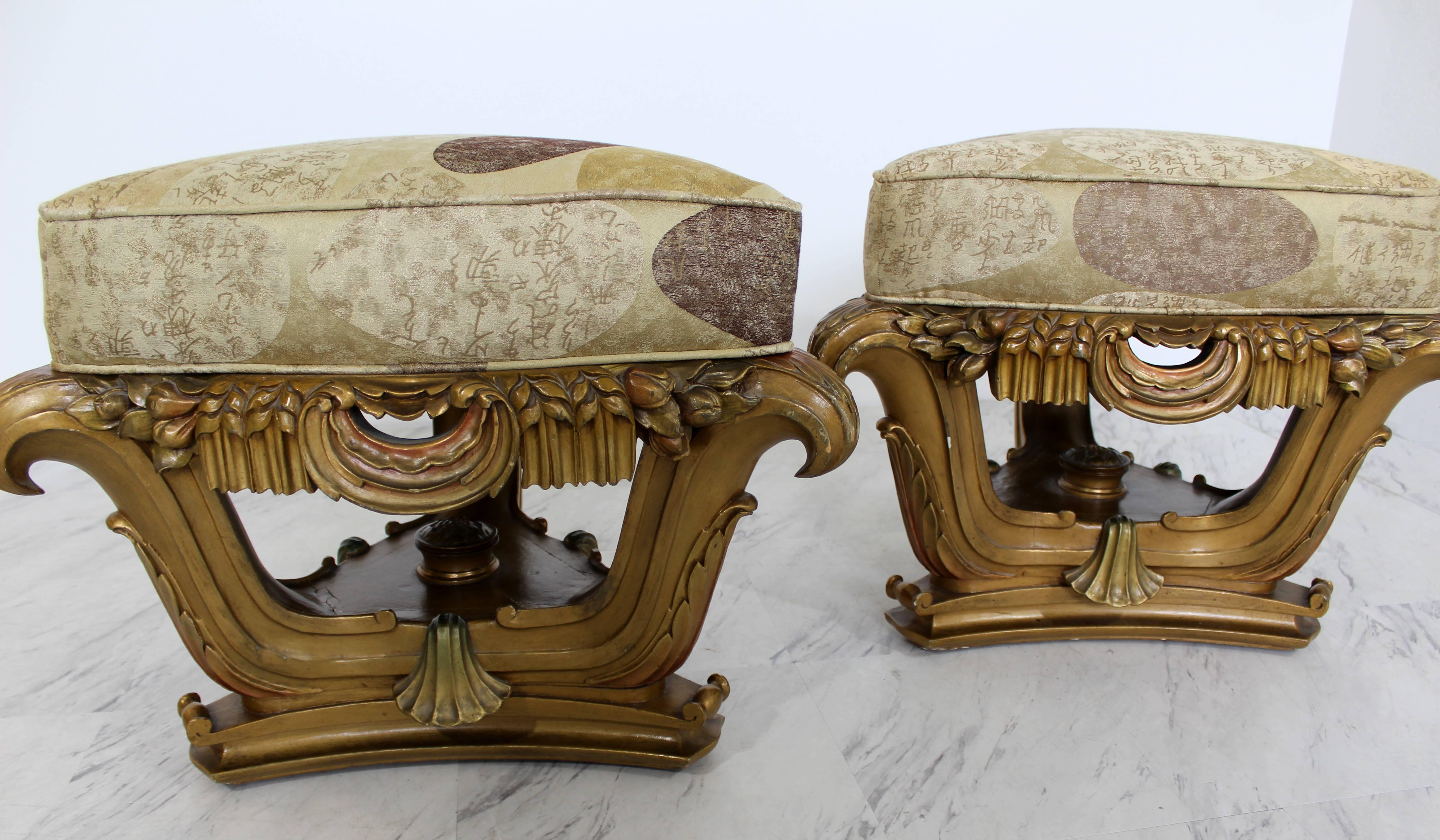Art Deco Rococo Tabourets Foot Stools Italian Signed Mascheroni Gold Gilt, Pair 2