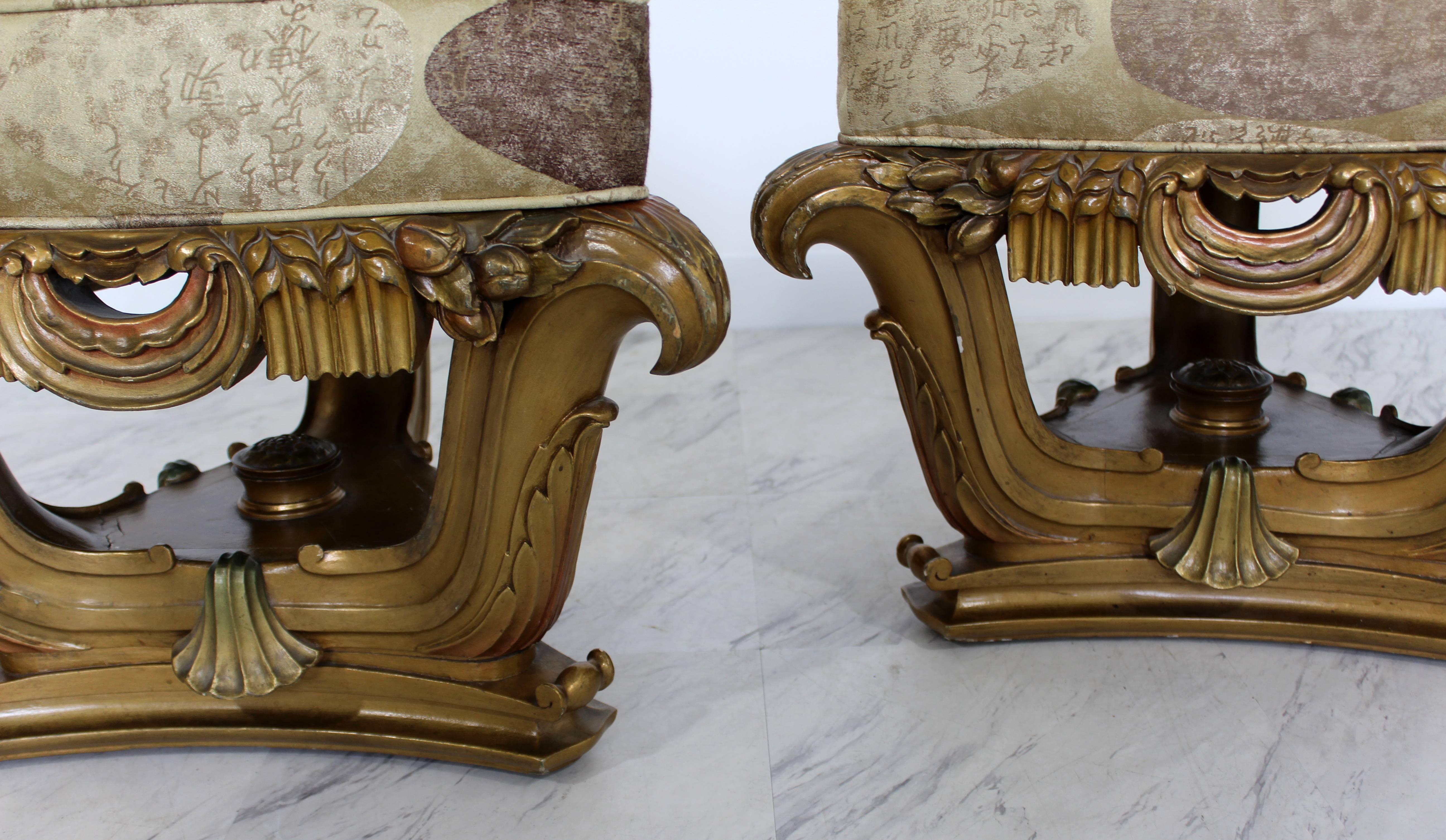 Art Deco Rococo Tabourets Foot Stools Italian Signed Mascheroni Gold Gilt, Pair 3