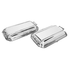 Art Deco Pair Sterling Silver Entree Dishes / Vegetable Serving Dishes 1939