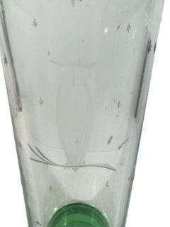 Art Deco Pale Green Glass Cocktail Shaker with Etched Owl and Stars