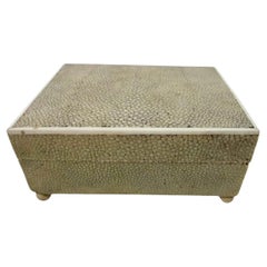 Caja Art Decó con tapa de piel de zapa verde pálido sobre pies esféricos y tapa con bordes de hueso
