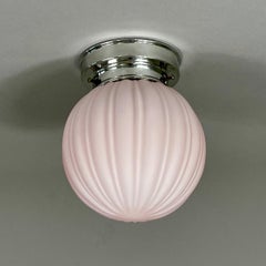 Art Deco Pale Pink Frosted Glass & Chrome Globe Flush Mount, Sweden 1940s