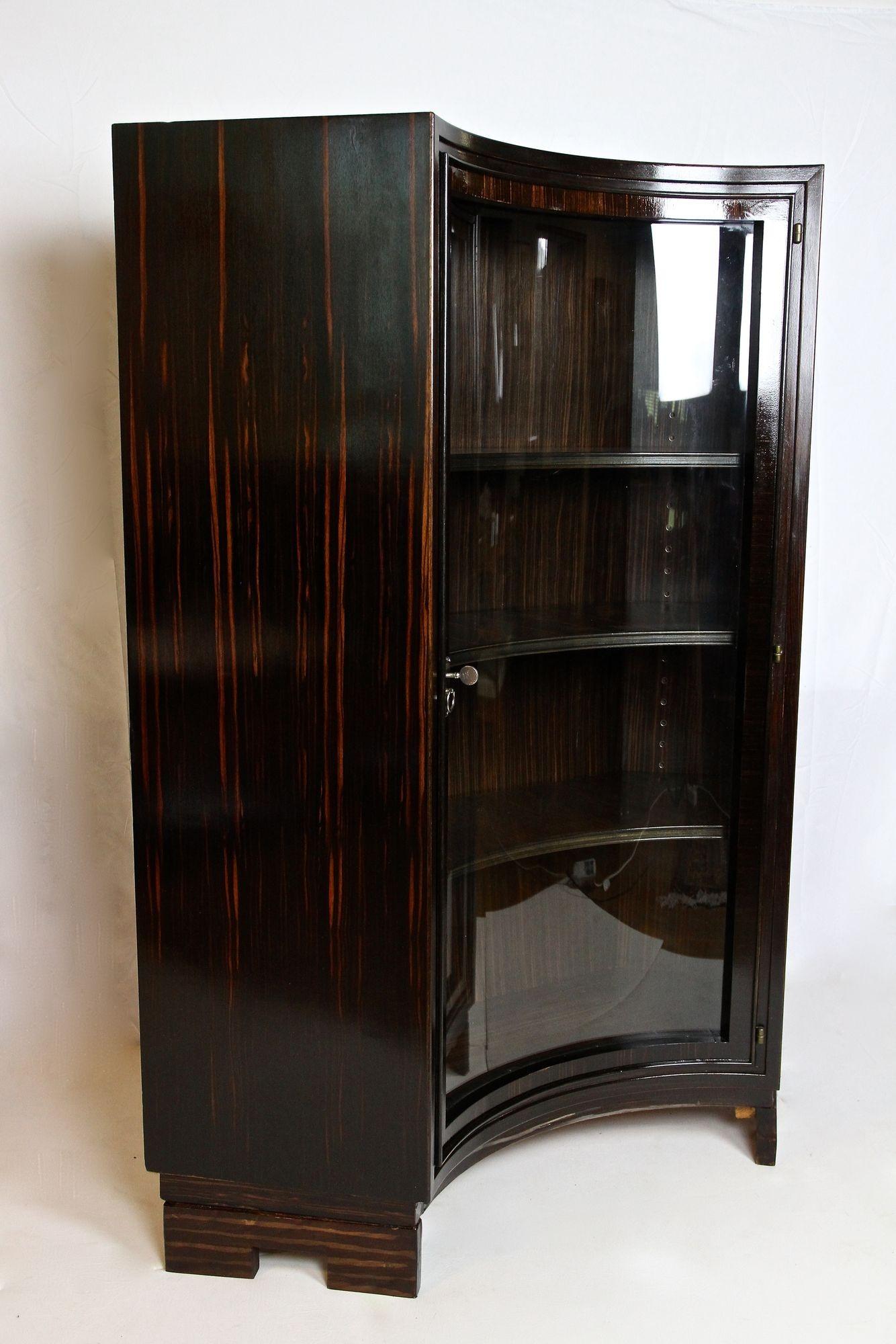Art Deco Palisander Display Cabinet with Curved Glass Panel, France circa 1930 For Sale 9