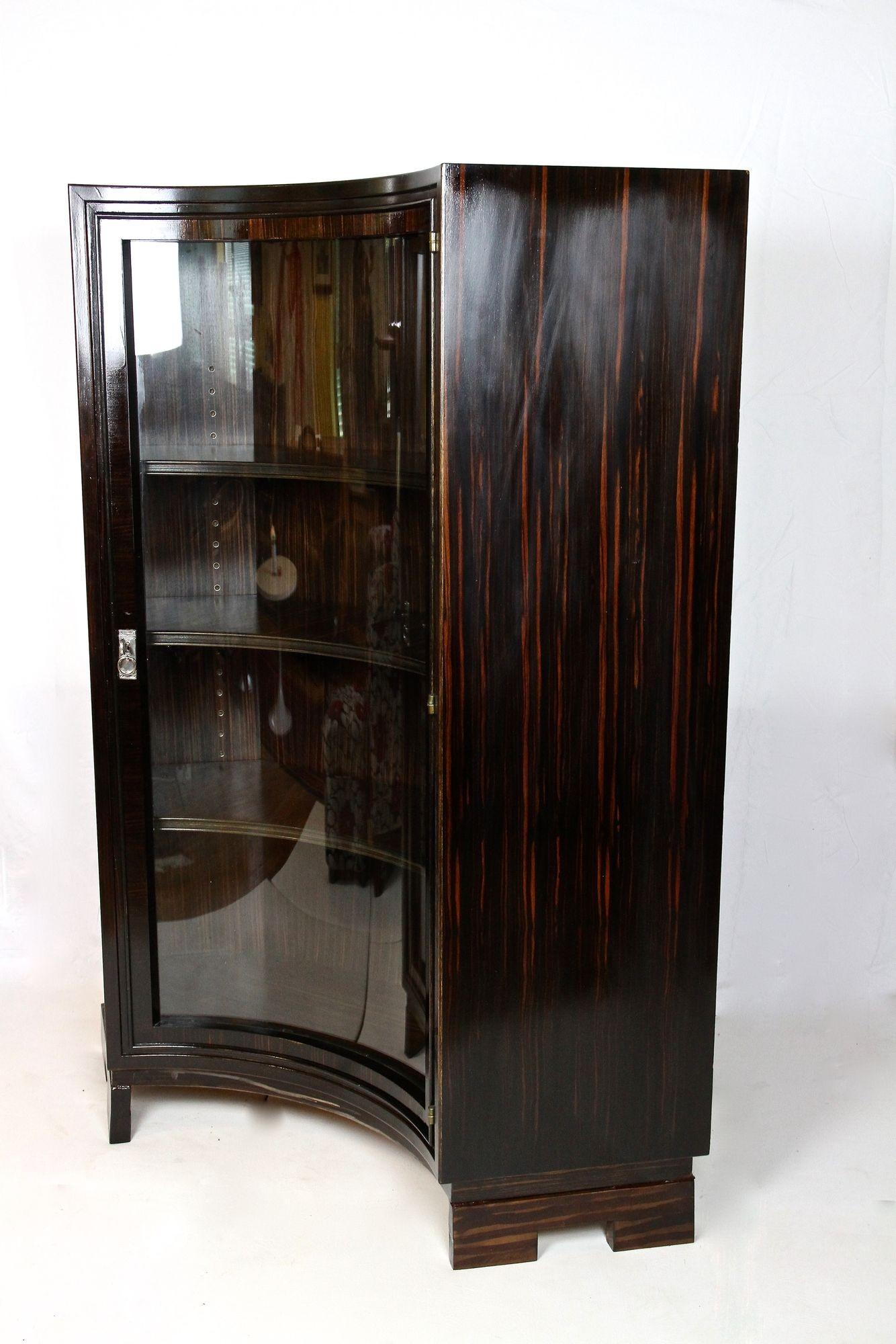 Art Deco Palisander Display Cabinet with Curved Glass Panel, France circa 1930 For Sale 10