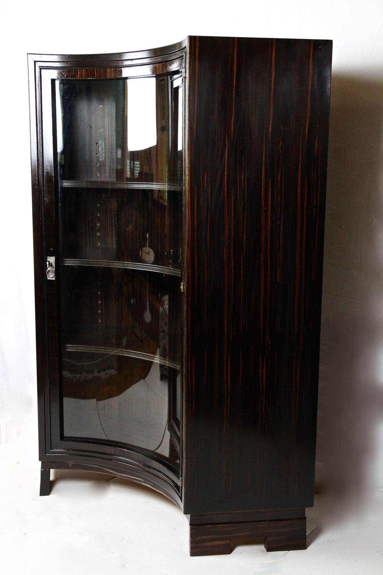 20th Century Art Deco Palisander Display Cabinet with Curved Glass Panel, France circa 1930 For Sale