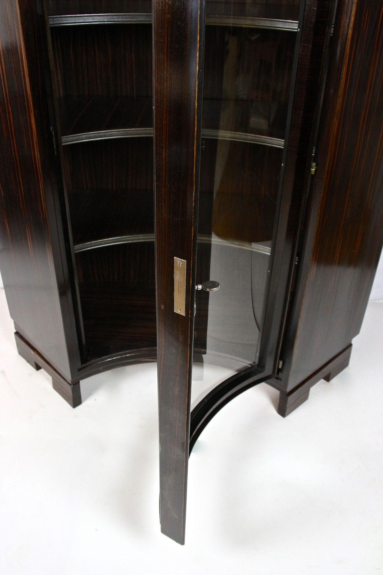 Art Deco Palisander Display Cabinet with Curved Glass Panel, France circa 1930 For Sale 3