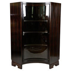 Vintage Art Deco Palisander Display Cabinet with Curved Glass Panel, France circa 1930