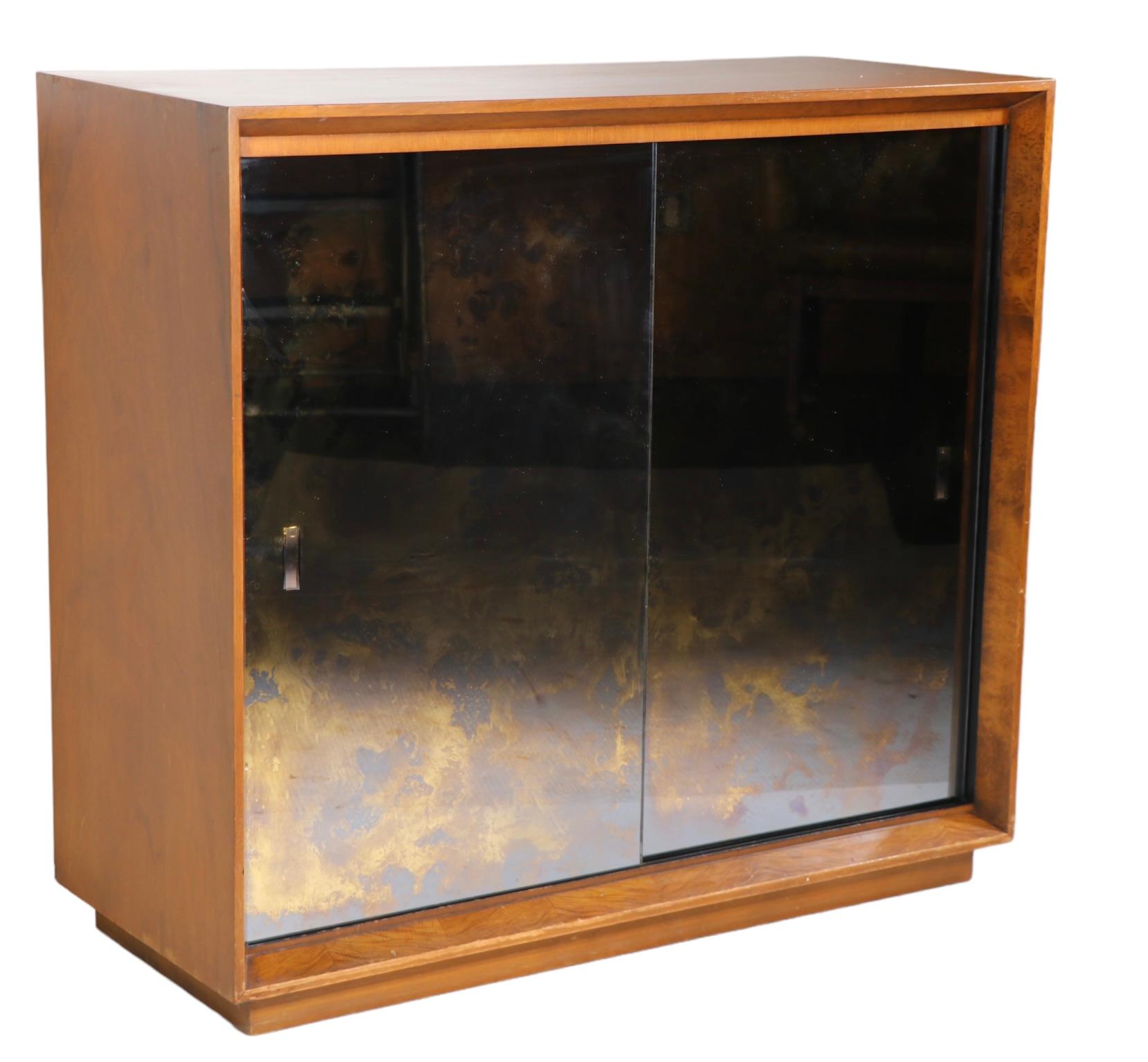 Veneer Art Deco Palladio Glass  Front Storage Cabinet  Gilbert Rohde for Herman Miller  For Sale