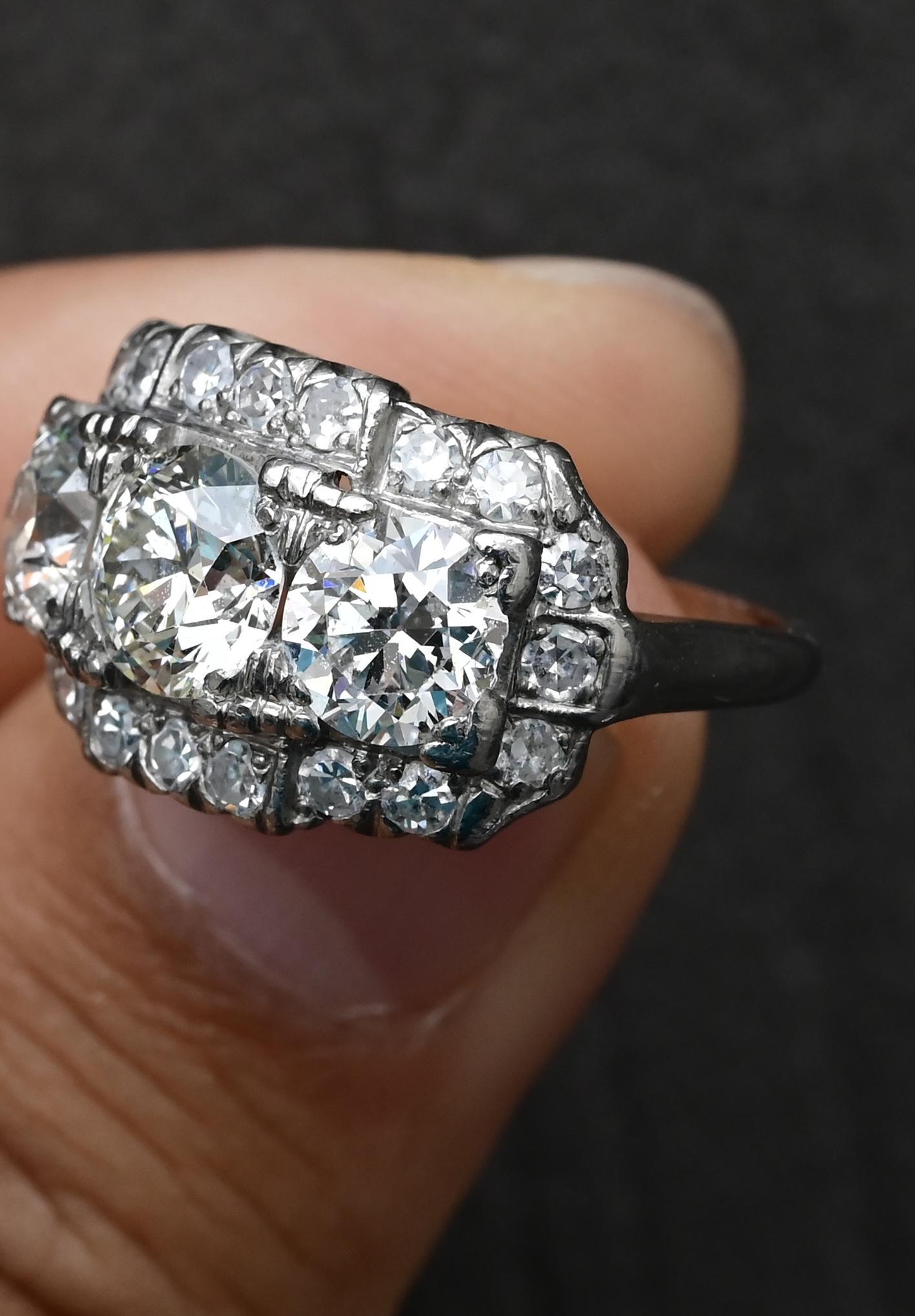 Art Deco Palladium Diamond Engagement Ring IGI Certified 3.75 TCW Ring Size 7.5 For Sale 1