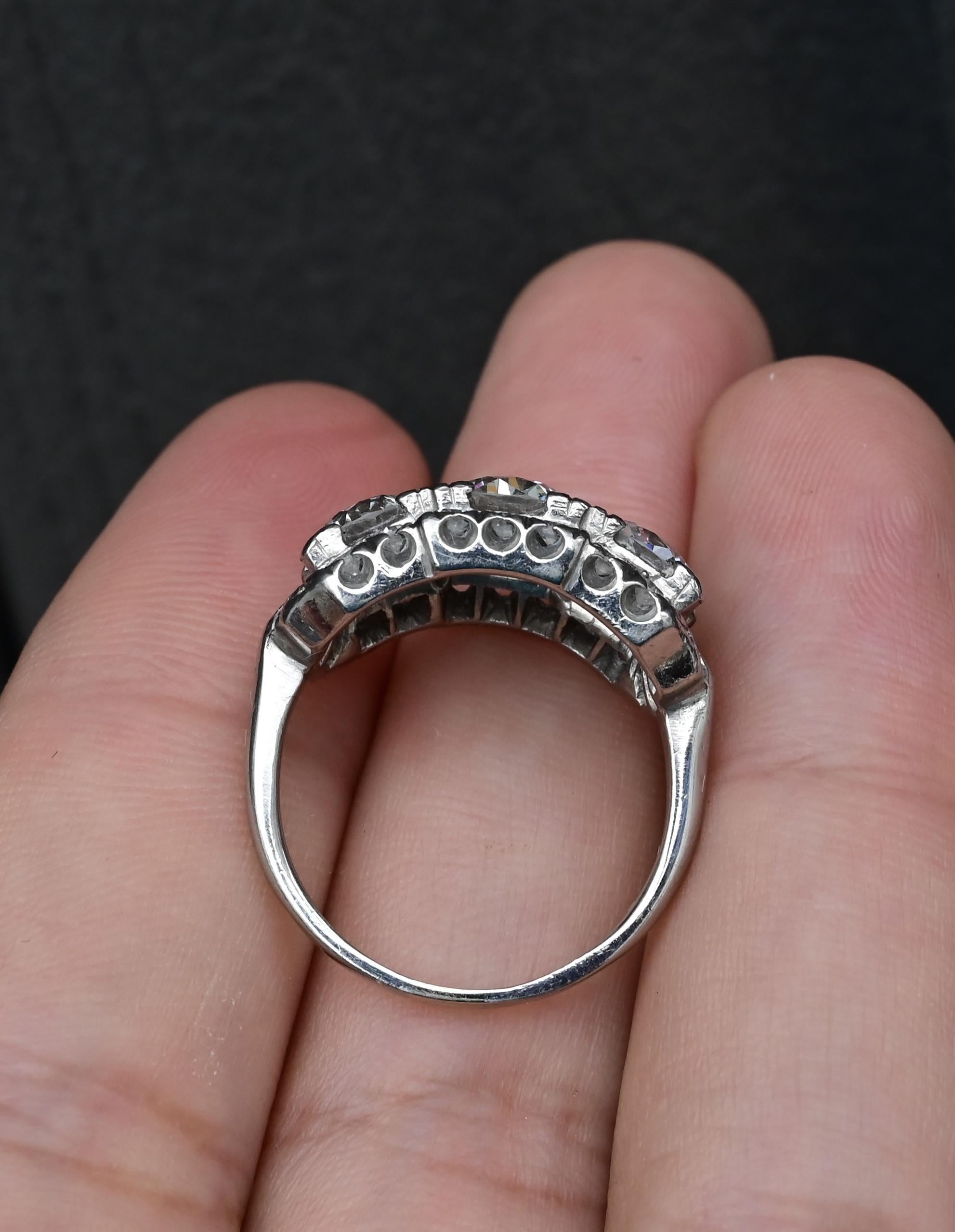 Art Deco Palladium Diamond Engagement Ring IGI Certified 3.75 TCW Ring Size 7.5 For Sale 2