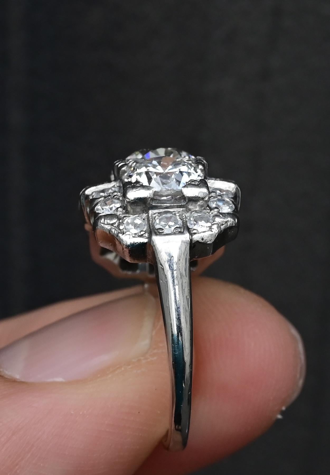 Art Deco Palladium Diamond Engagement Ring IGI Certified 3.75 TCW Ring Size 7.5 For Sale 3