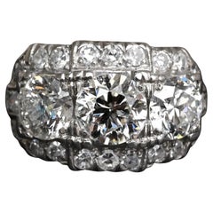 Art Deco Palladium Diamond Engagement Ring IGI Certified 3.75 TCW Ring Size 7.5