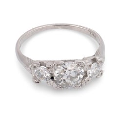 Art Deco Palladium Diamond Three Stone Ring