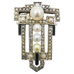 Art Deco Palladium Pearl Diamond Geometric Pin Brooch Antique Art Deco Palladium Pearl Diamond Geometric Pin Brooch