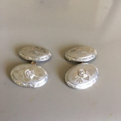 Art Decó Gemelos de oro de 14 quilates con diamantes y cubierta de paladio J R Wood & Sons Años 20