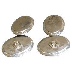 Art Deco Palladium Topped 14K Gold Diamond Cufflinks J R Wood & Sons 1920s