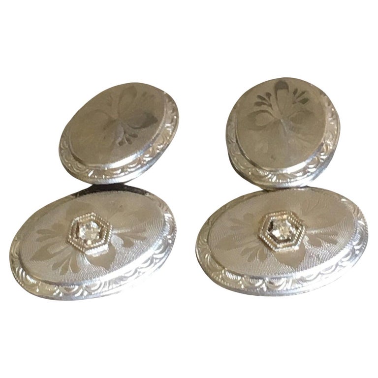 Boutons De Manchette Vintage Larter Platine 14K M.O.P. Diamant | Bijou Homme Occasion Déco