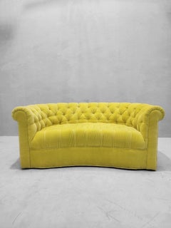 Art Deco Palm Beach Regency Custom "Sun Kissed Yellow" Mohair Curved Arm Sofa