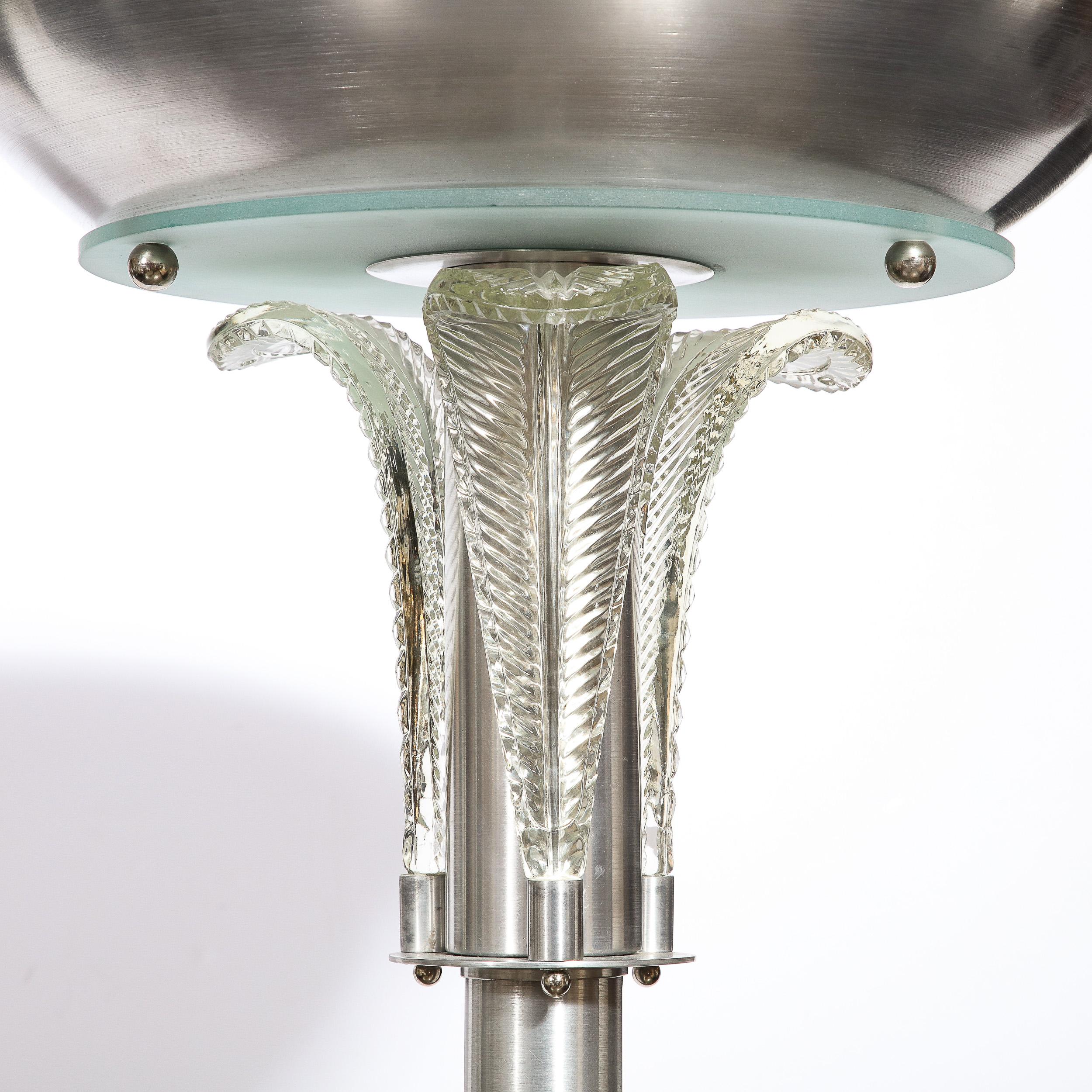 Art-déco-Torchiere „Palma“ aus Glas und gebürstetem Aluminium von Walter Von Nessen im Angebot 4