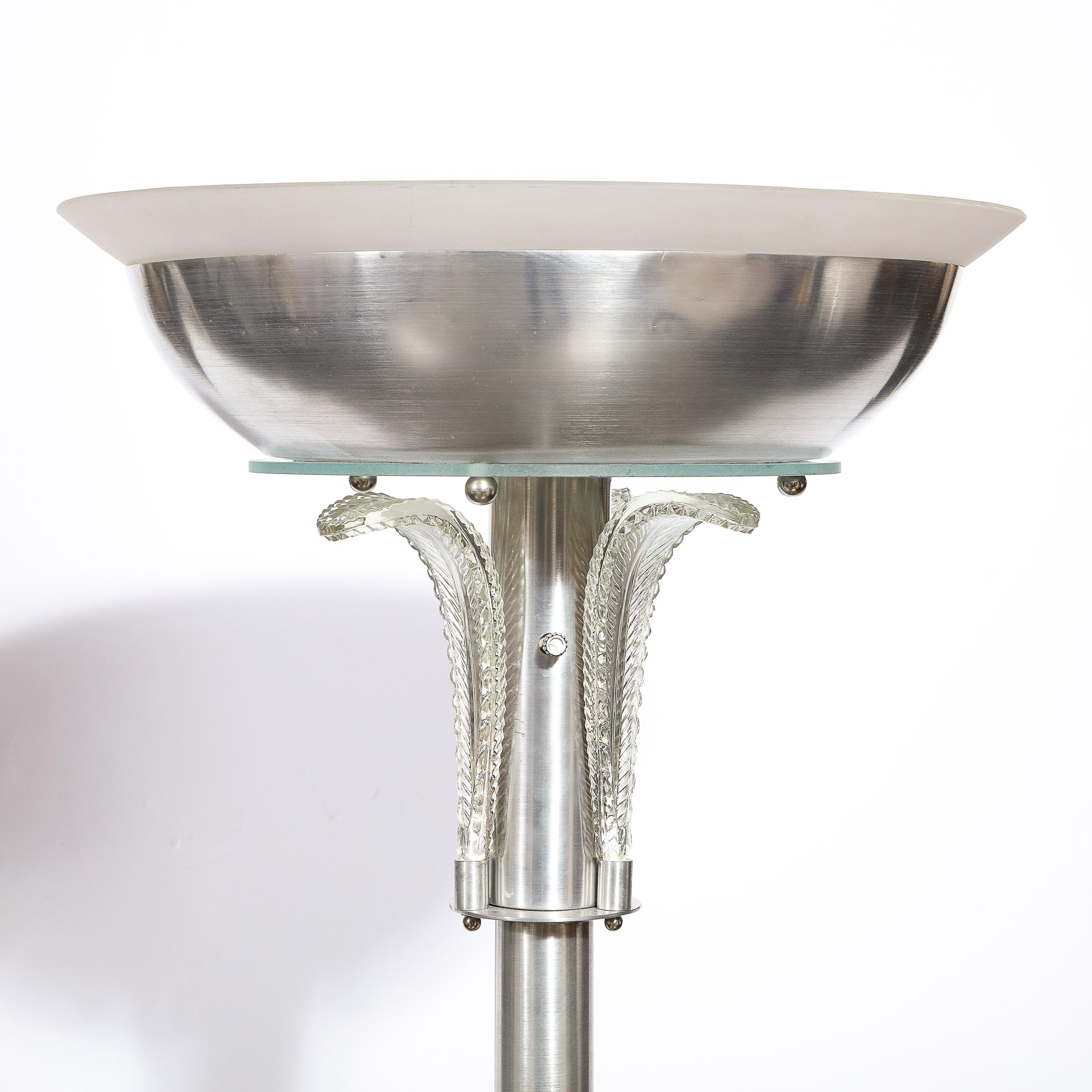 Art-déco-Torchiere „Palma“ aus Glas und gebürstetem Aluminium von Walter Von Nessen im Zustand „Hervorragend“ im Angebot in New York, NY