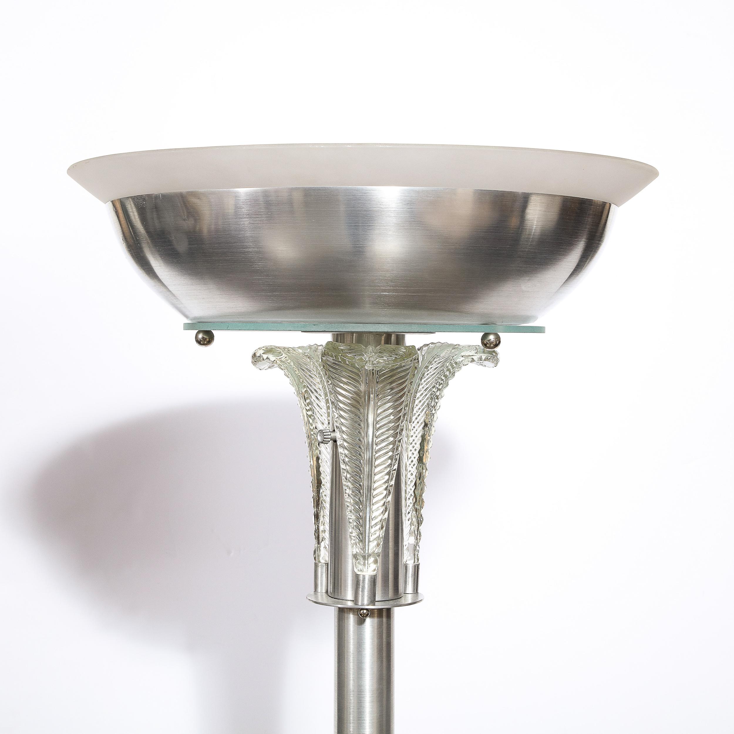 Art-déco-Torchiere „Palma“ aus Glas und gebürstetem Aluminium von Walter Von Nessen im Angebot 1