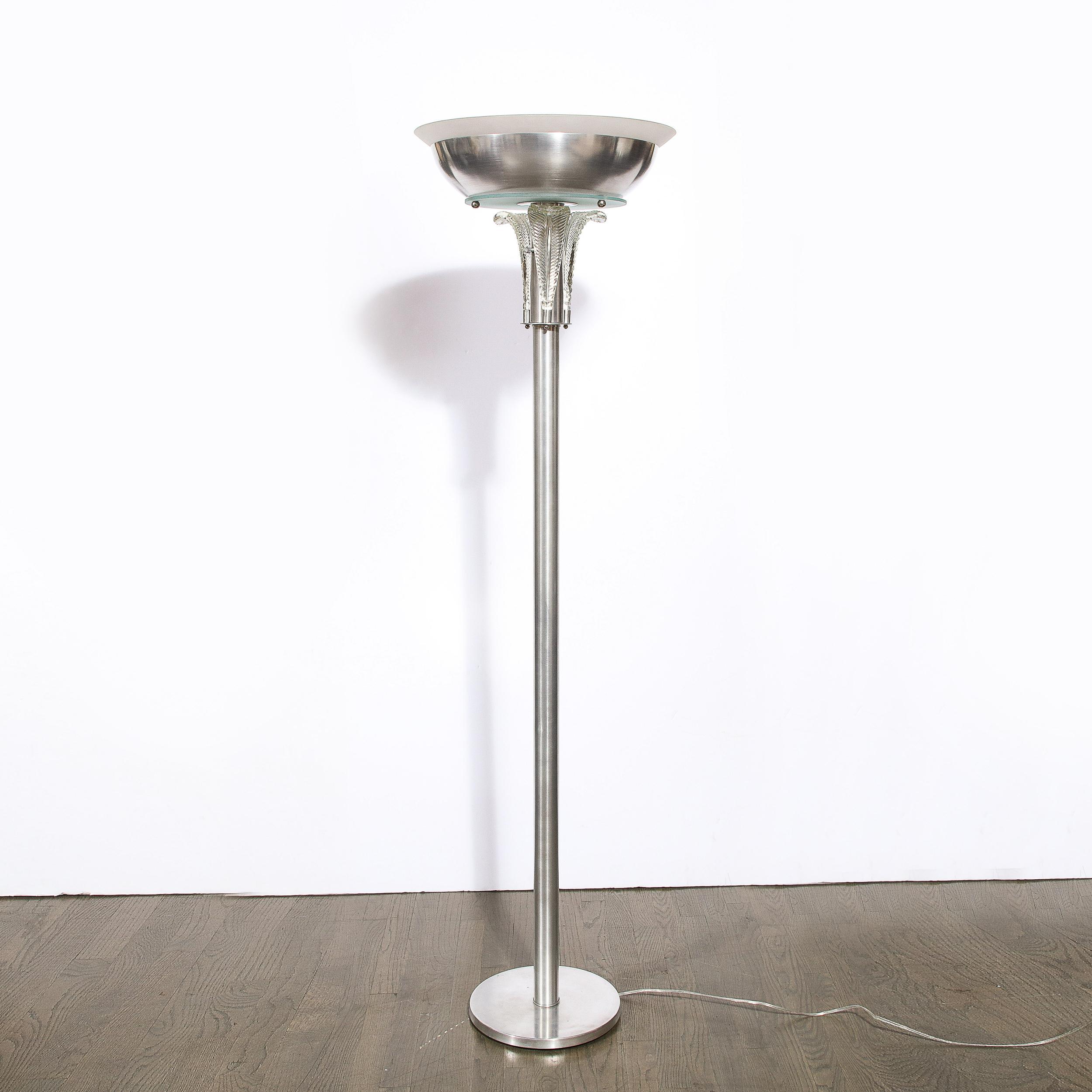 Art-déco-Torchiere „Palma“ aus Glas und gebürstetem Aluminium von Walter Von Nessen im Angebot 2