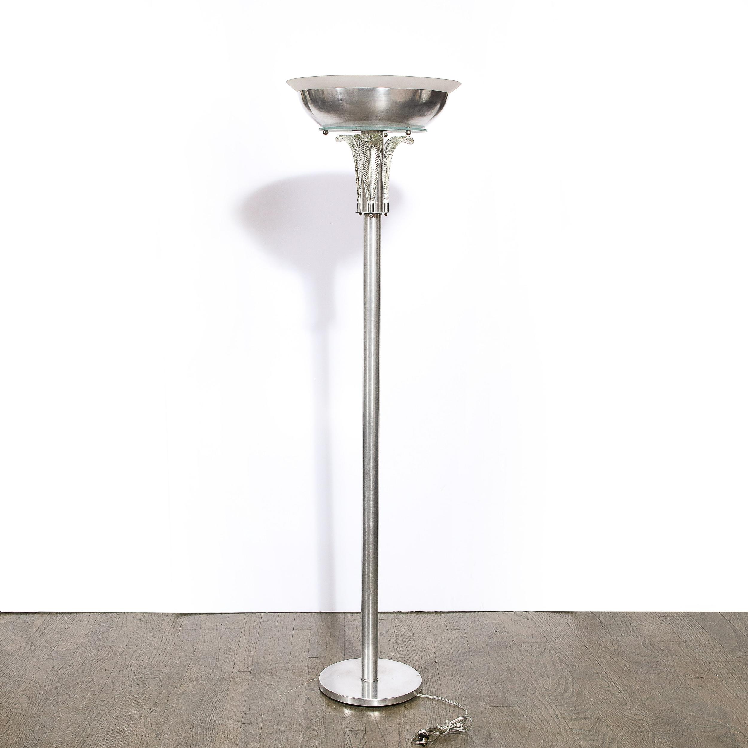 Art-déco-Torchiere „Palma“ aus Glas und gebürstetem Aluminium von Walter Von Nessen im Angebot 3