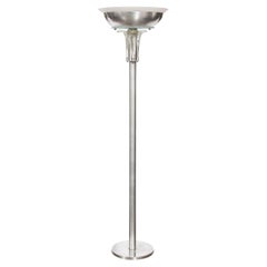 Art Deco "Palma" Torchiere in Glass & Brushed Aluminum by Walter Von Nessen